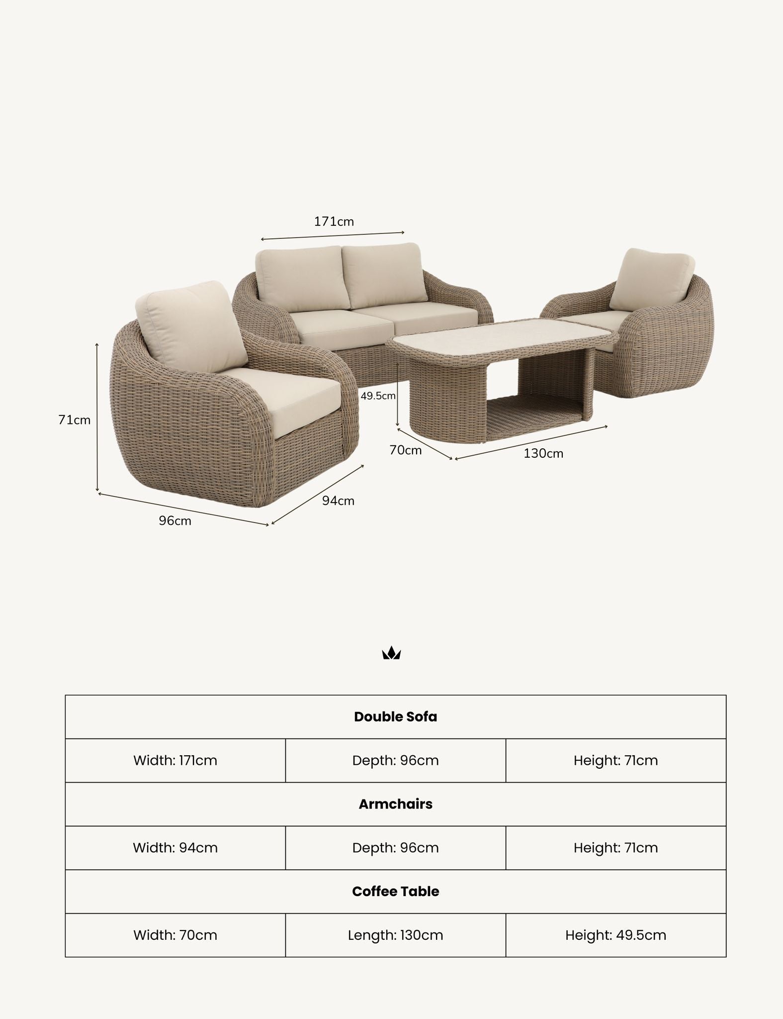 Bora 4 Seater Grey Rattan Lounging Set with Coffee Table