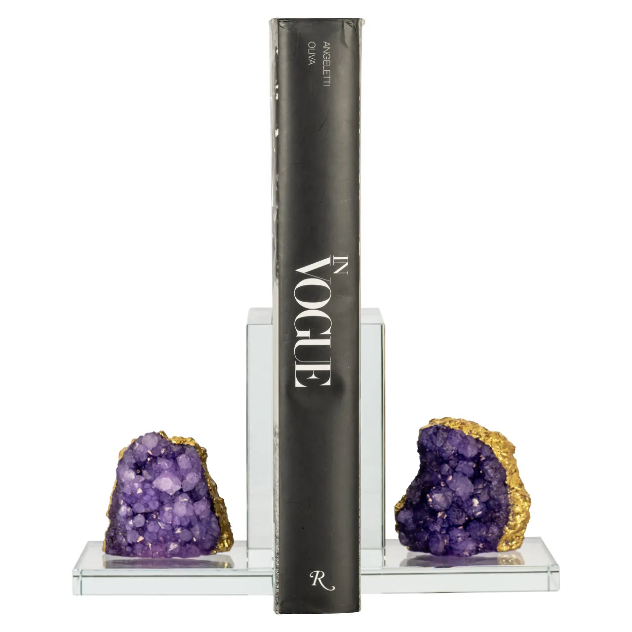 Richmond Interiors Agate Stone Purple & Gold Clear Glass Book Stand