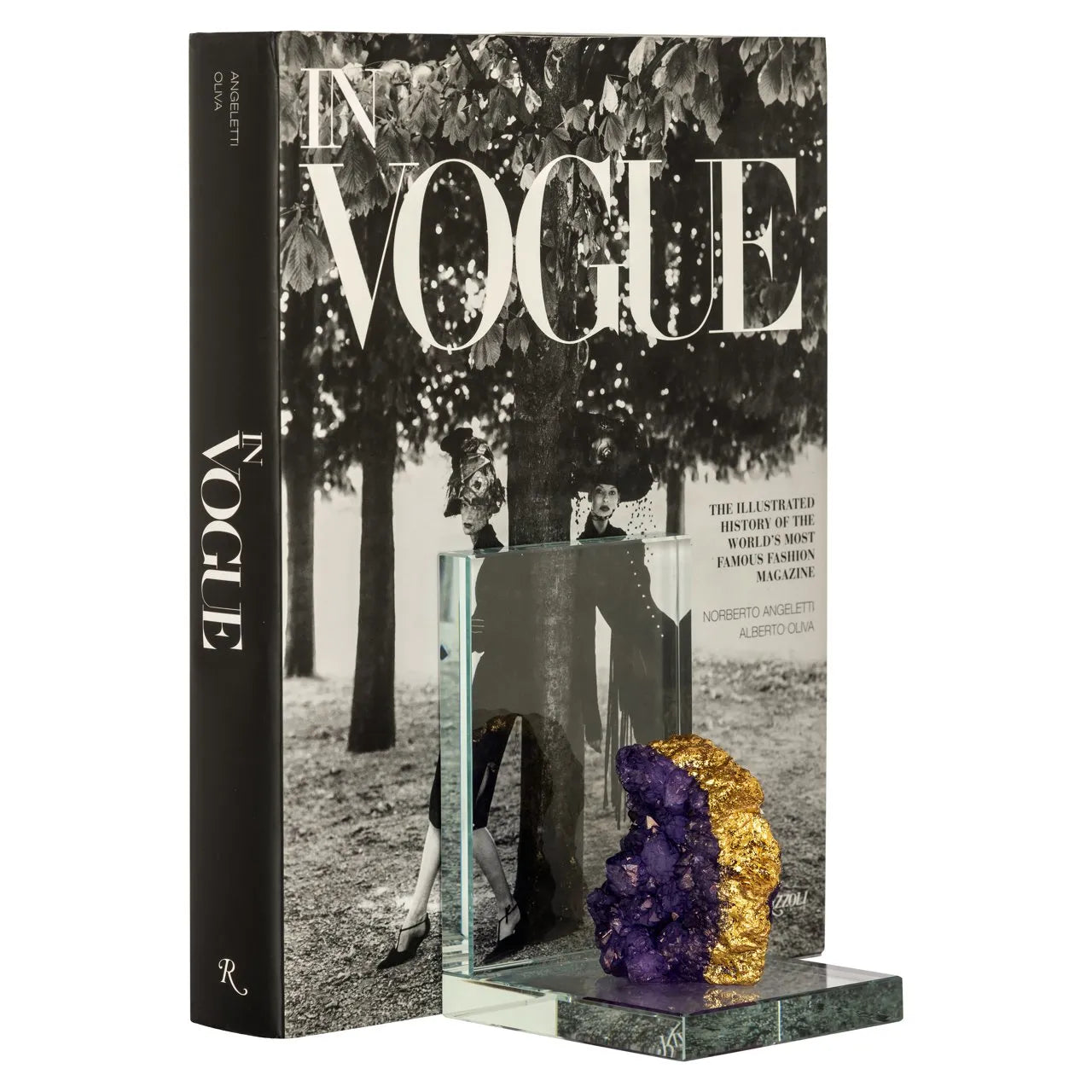 Richmond Interiors Agate Stone Purple & Gold Clear Glass Book Stand
