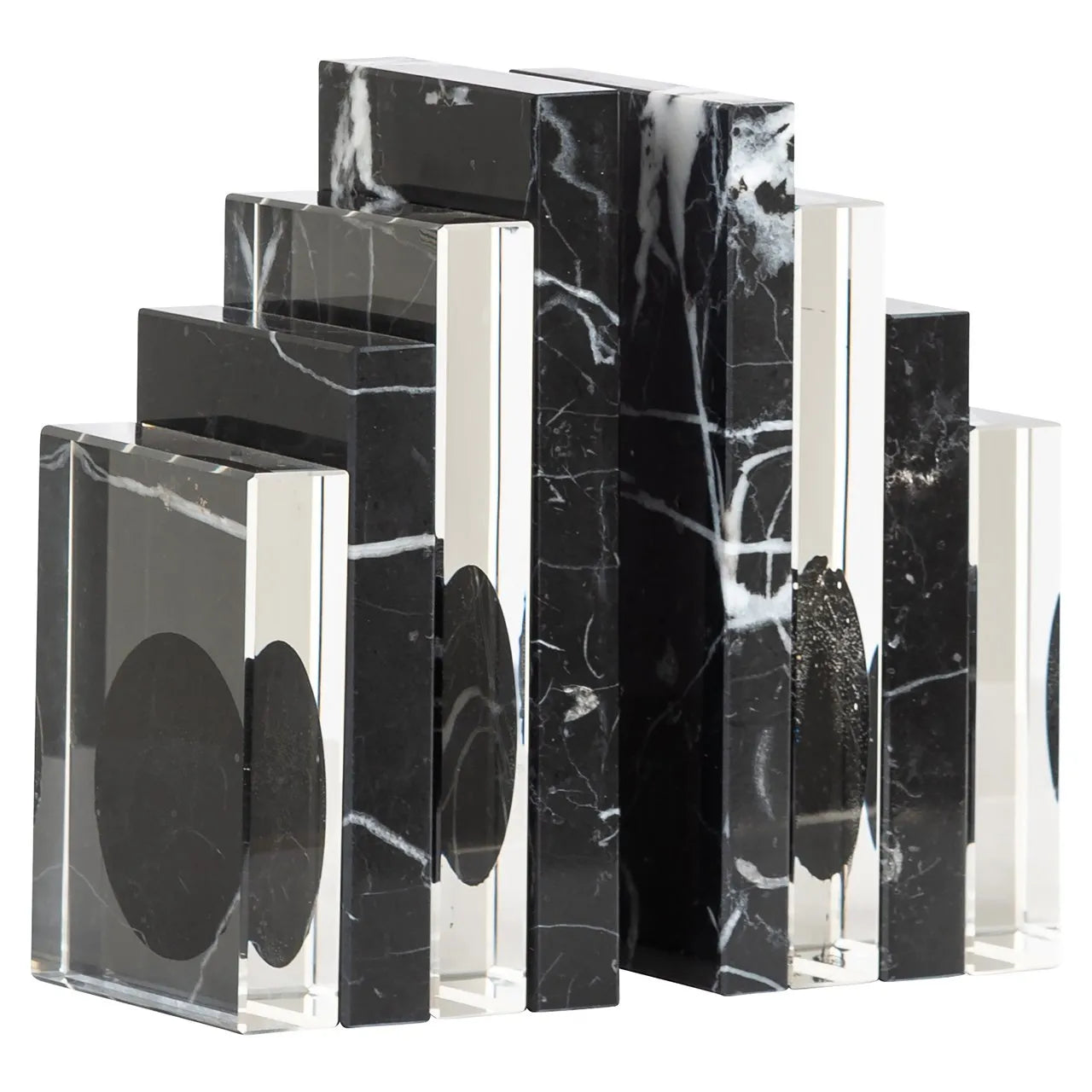 Richmond Interiors Fancy Clear Glass & Black Marble Bookstands