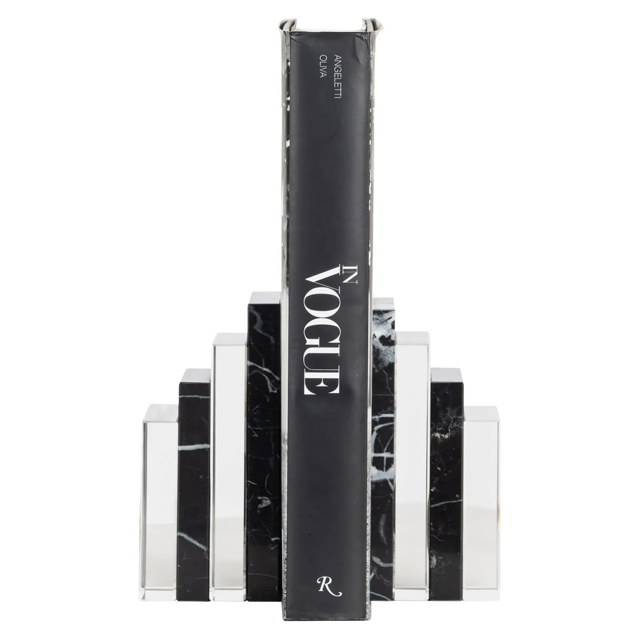 Richmond Interiors Fancy Clear Glass & Black Marble Bookstands