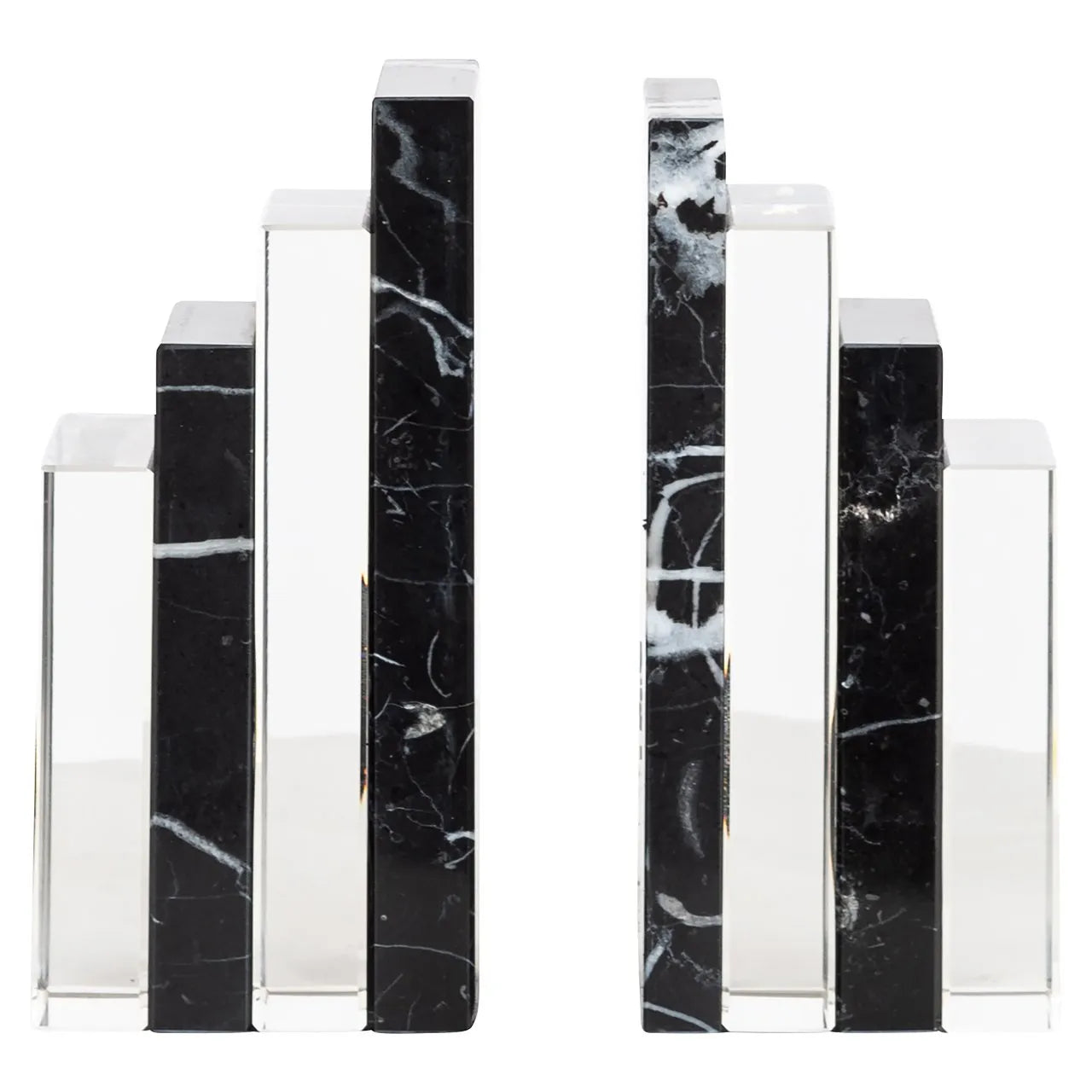 Richmond Interiors Fancy Clear Glass & Black Marble Bookstands