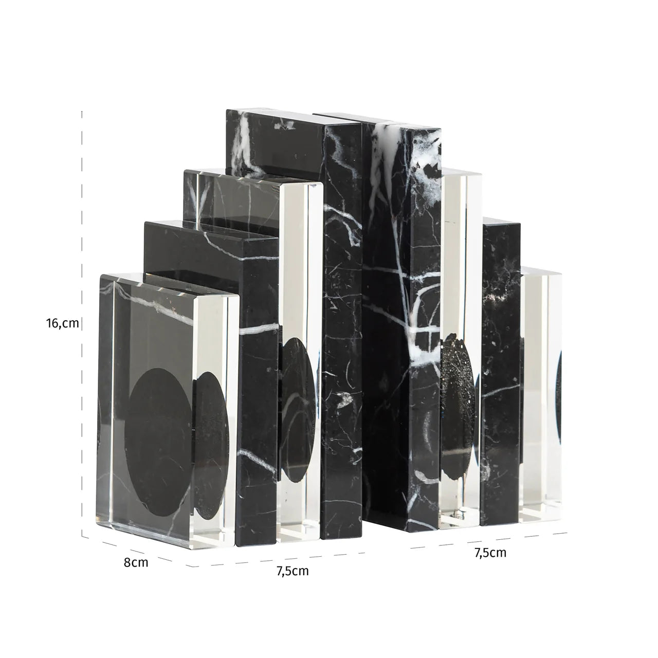 Richmond Interiors Fancy Clear Glass & Black Marble Bookstands