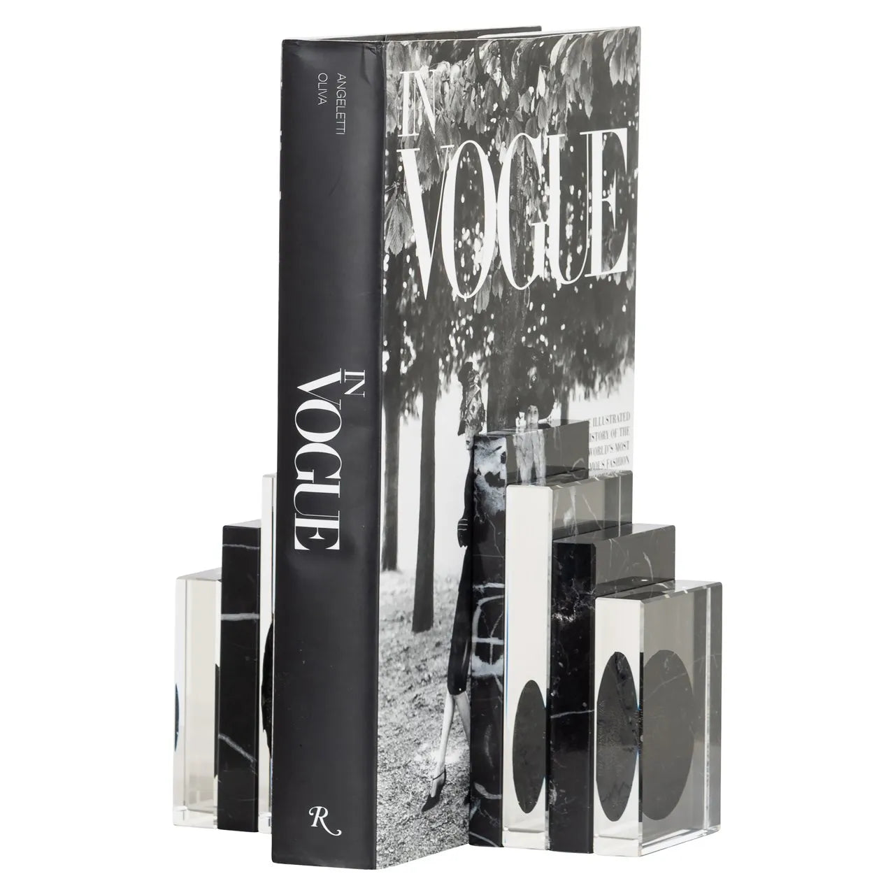 Richmond Interiors Fancy Clear Glass & Black Marble Bookstands