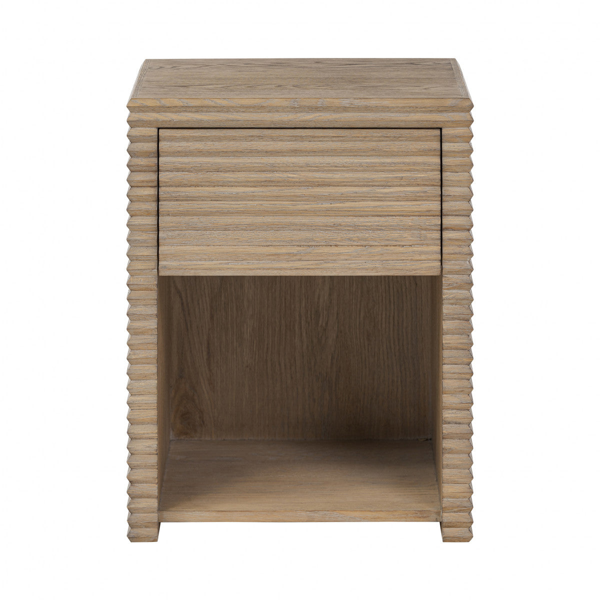 DI Designs Wickham Natural Oak Wood Ribbed Square Bedside Table | 1 Drawer