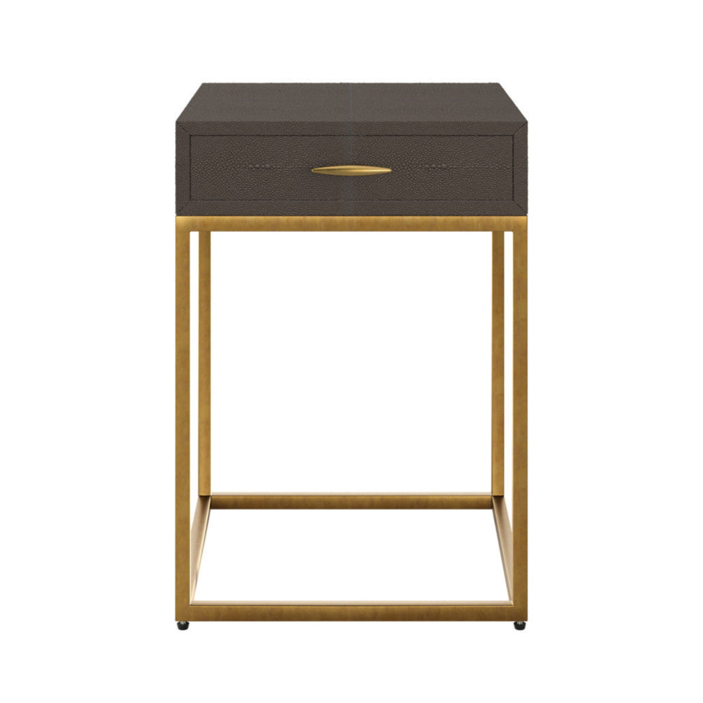 DI Designs Hampton Brown Faux Shagreen & Antique Brass Side Table