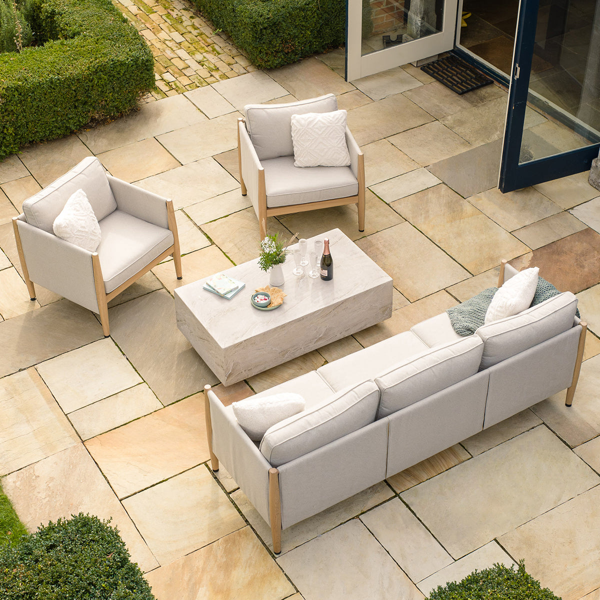 Burford 3 Seater Sofa Set with Rectangular Sintered Stone Table - Almond