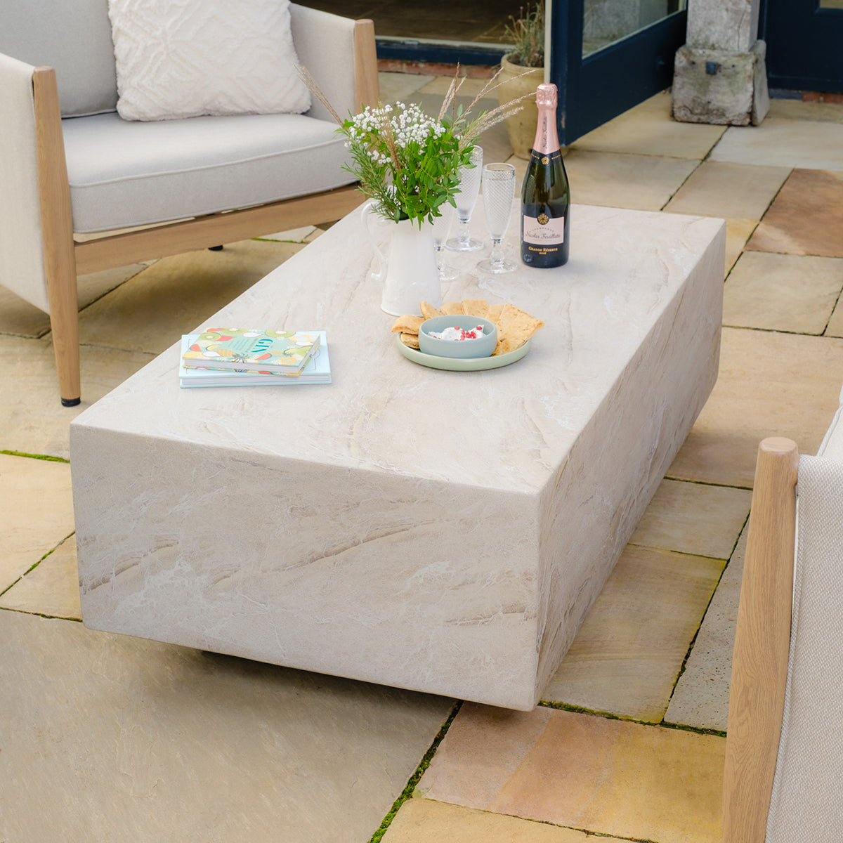 Burford 3 Seater Sofa Set with Rectangular Sintered Stone Table - Almond