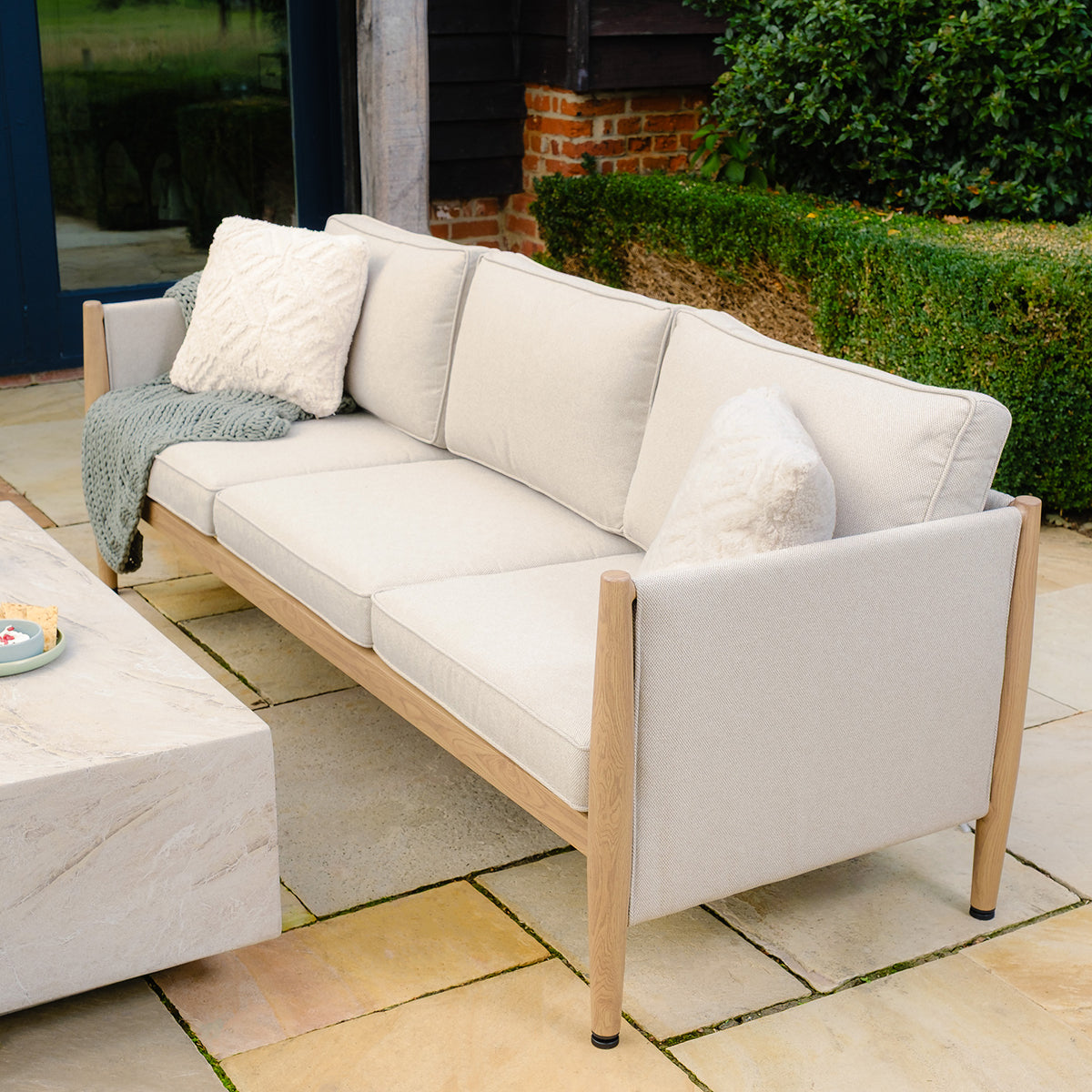 Burford 3 Seater Sofa Set with Rectangular Sintered Stone Table - Almond