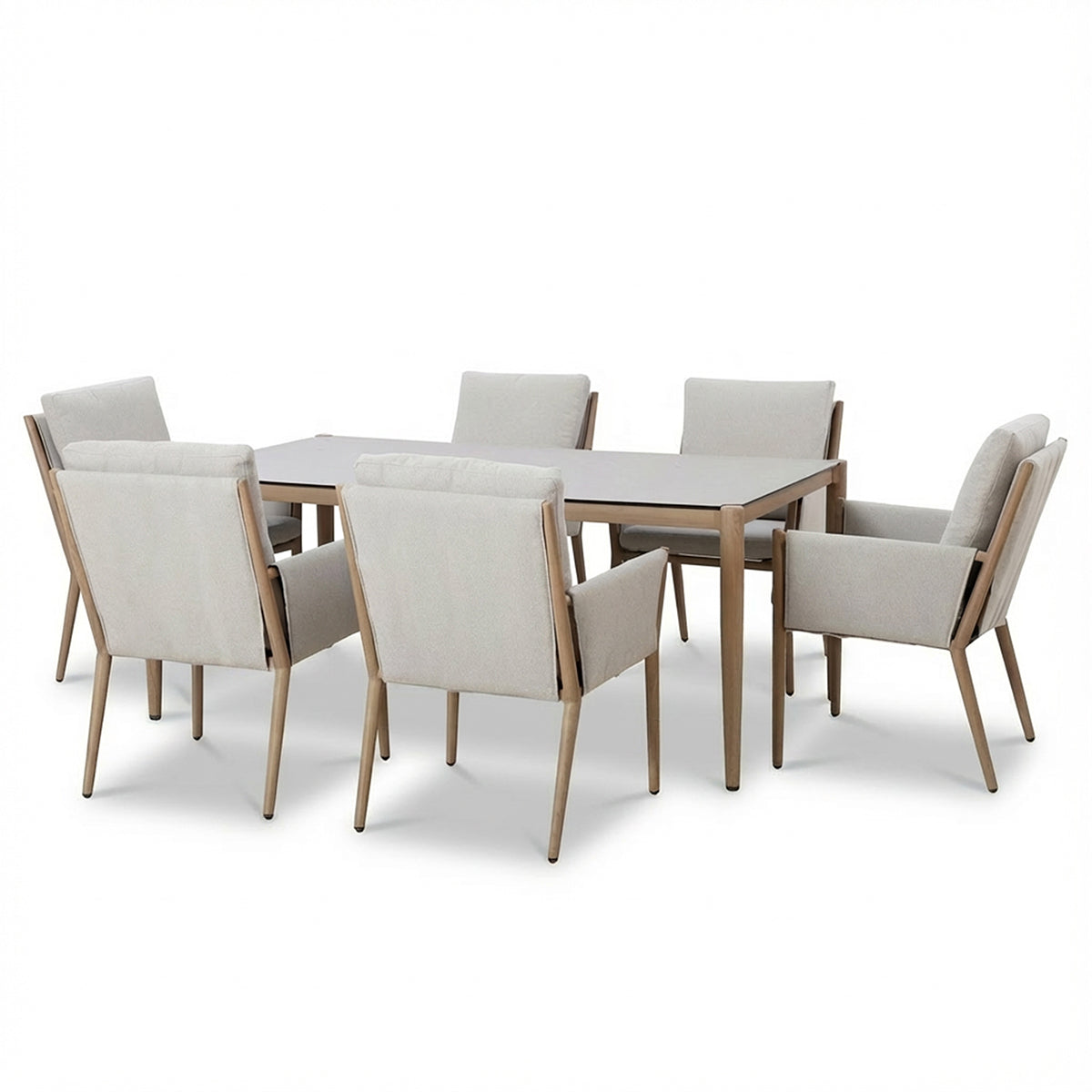 Burford 6 Seater Rectangular Dining Set with Seasonsure Cushions - Almond