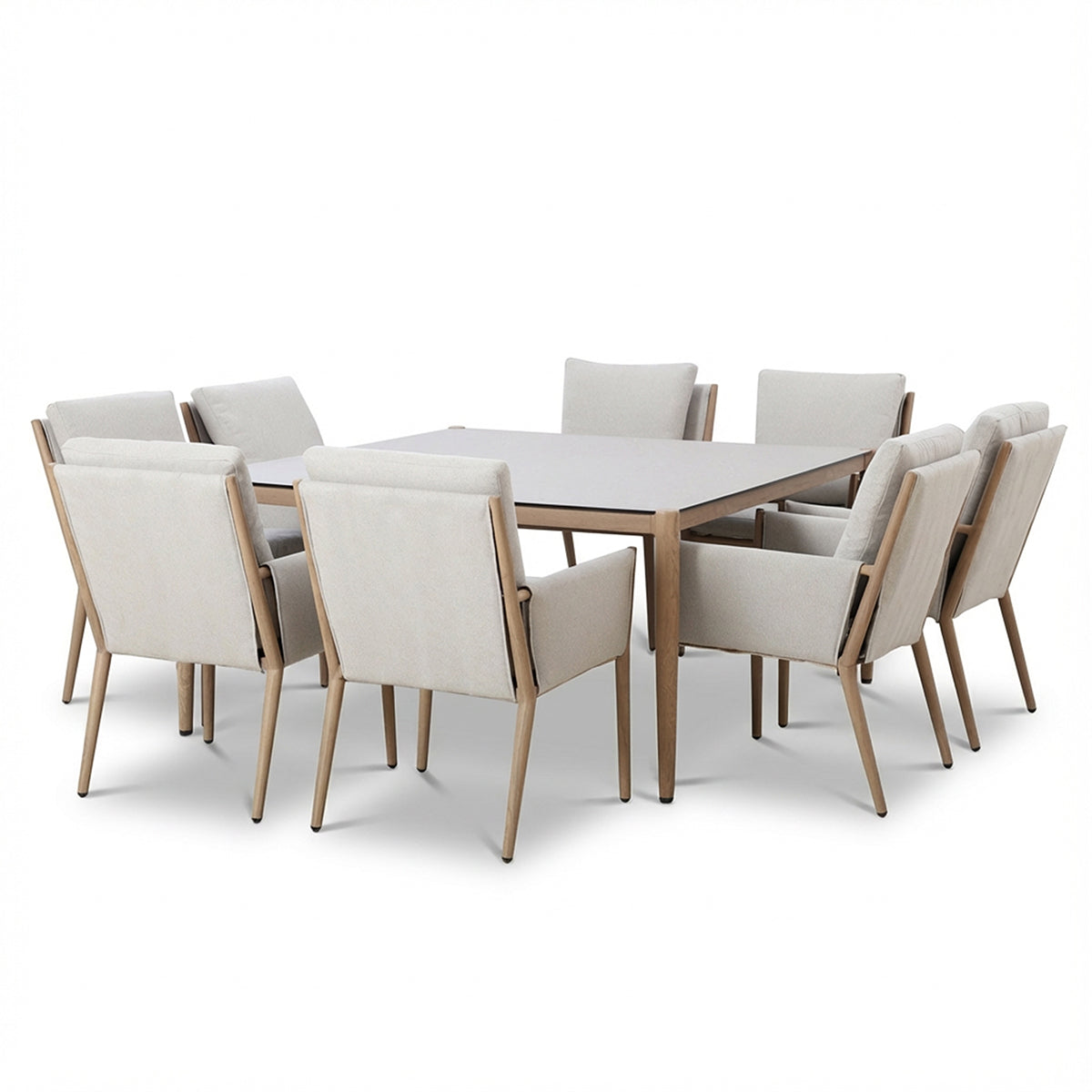 Burford 8 Seater Square Dining Set with Seasonsure Cushions - Almond