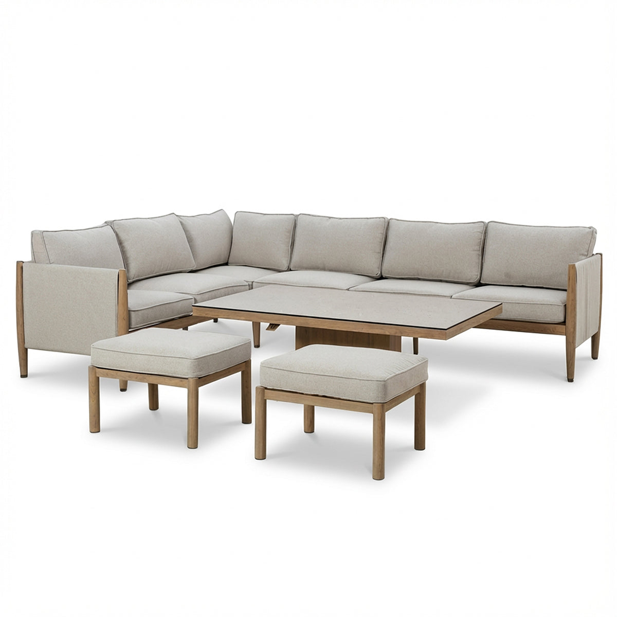 Burford Large Corner Sofa Set with Rising Table & Seasonsure Cushions - Almond