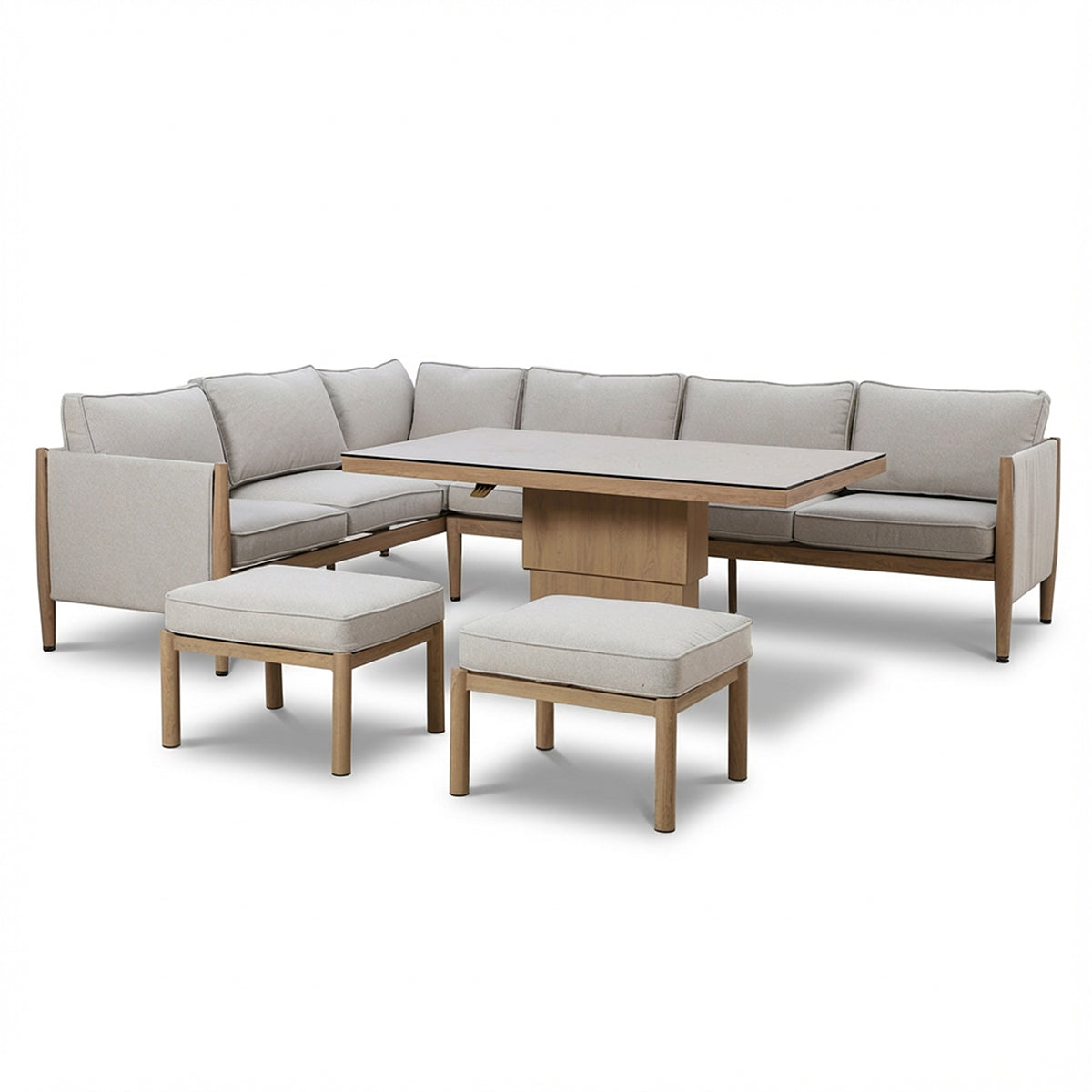 Burford Large Corner Sofa Set with Rising Table & Seasonsure Cushions - Almond
