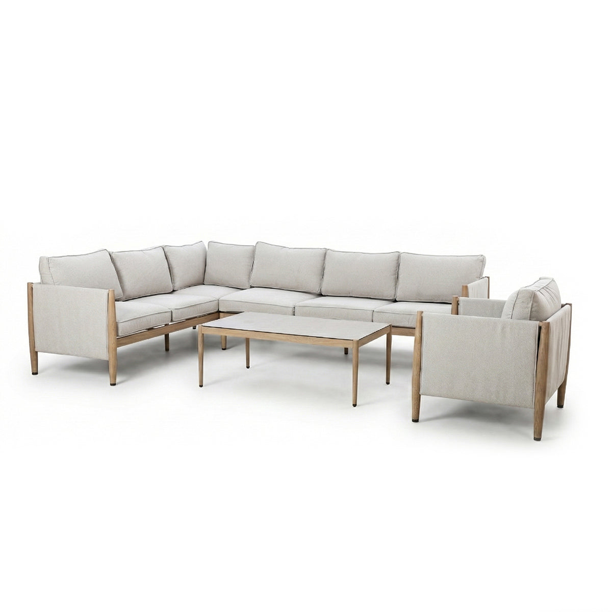 Burford Large Corner Sofa Set with Armchair & Seasonsure Cushions - Almond
