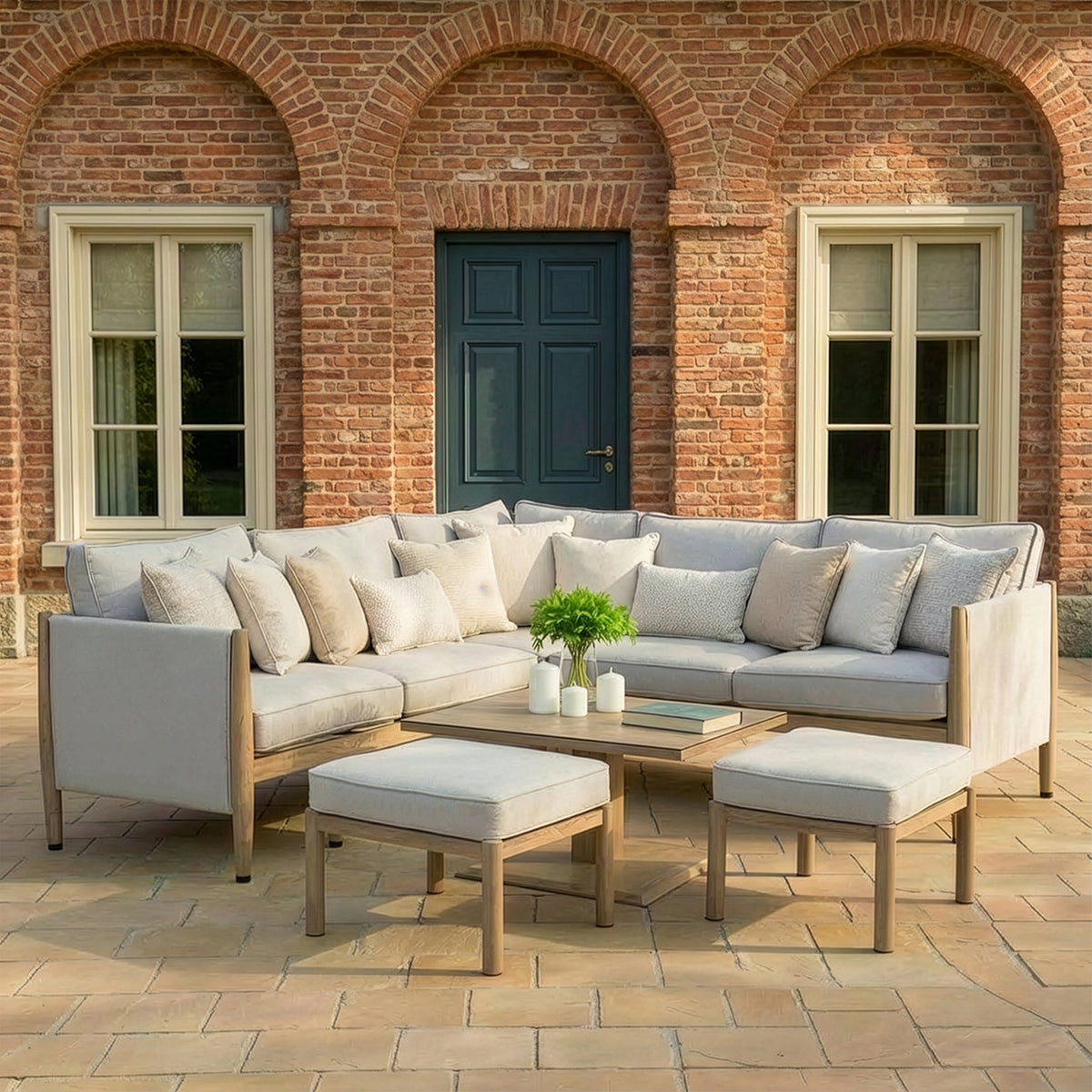 Burford Small Corner Dining Set with Rising Table - with Seasonsure Cushions - Almond