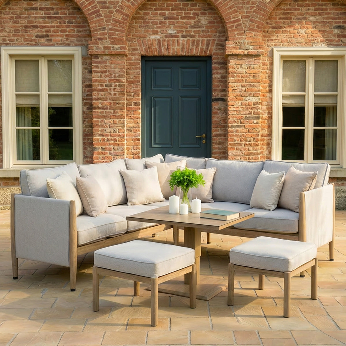Burford Small Corner Dining Set with Rising Table - with Seasonsure Cushions - Almond