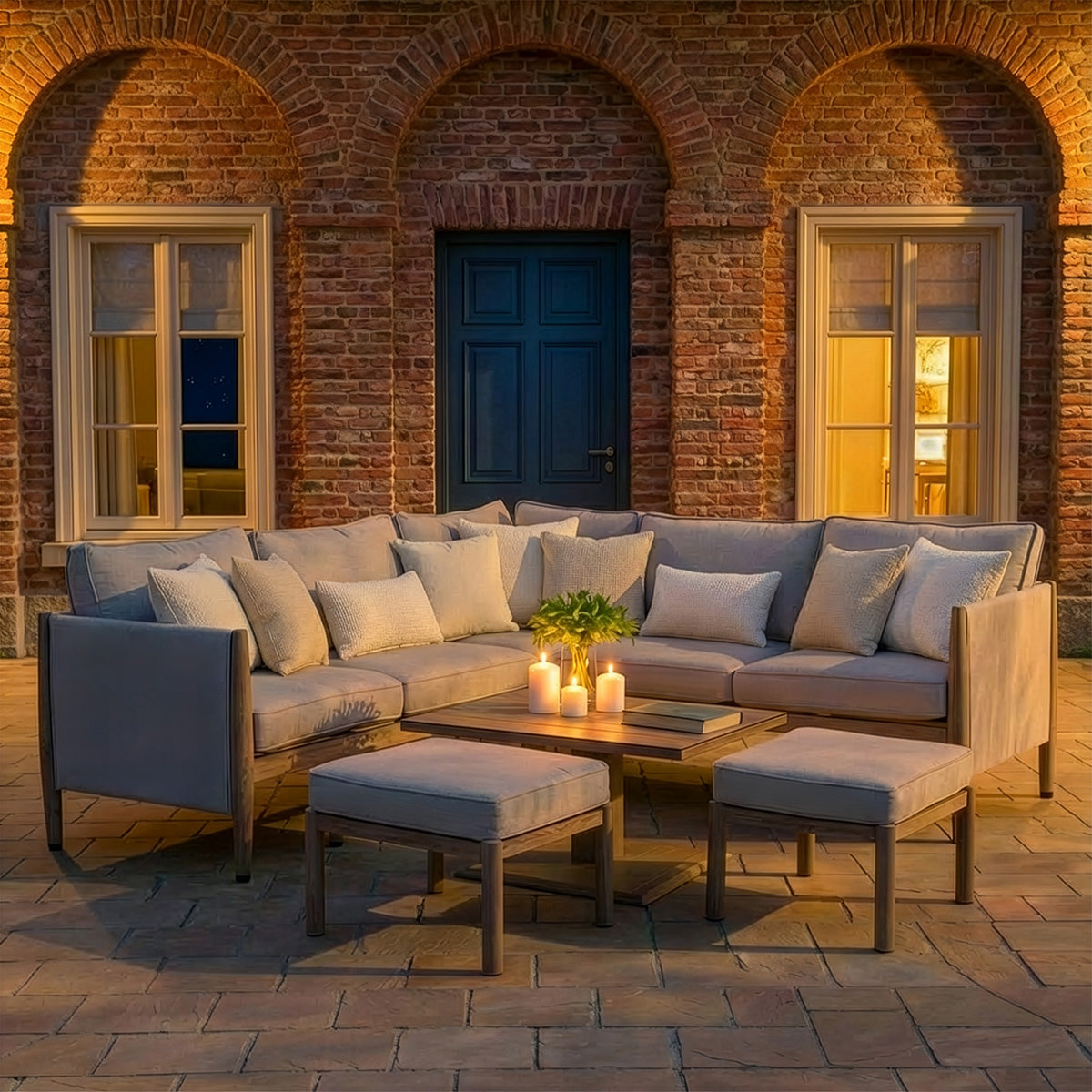 Burford Small Corner Dining Set with Rising Table - with Seasonsure Cushions - Almond