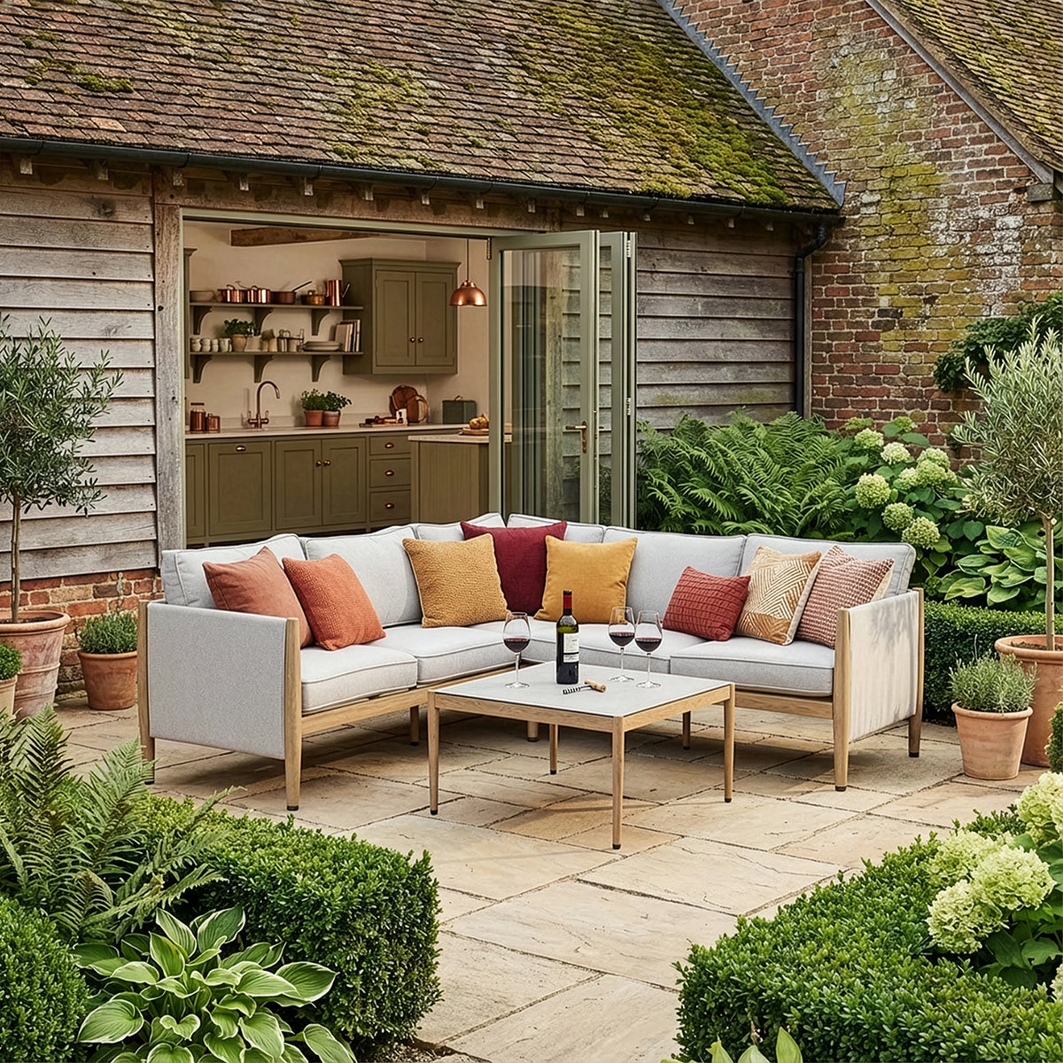 Burford Small Corner Sofa Set - with Seasonsure Cushions - Almond