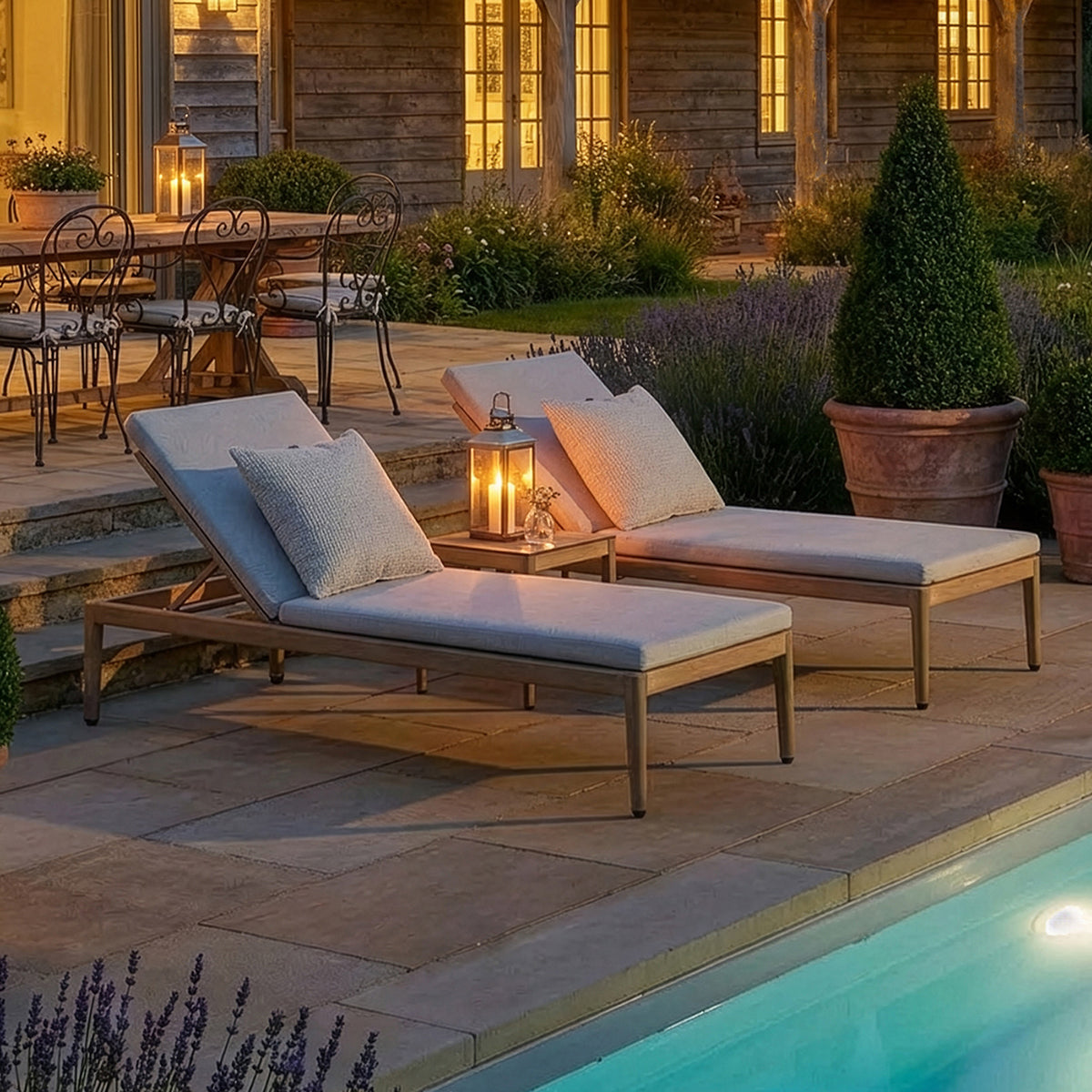Burford Sunlounger Set with Side Table & Seasonsure Cushions- Almond