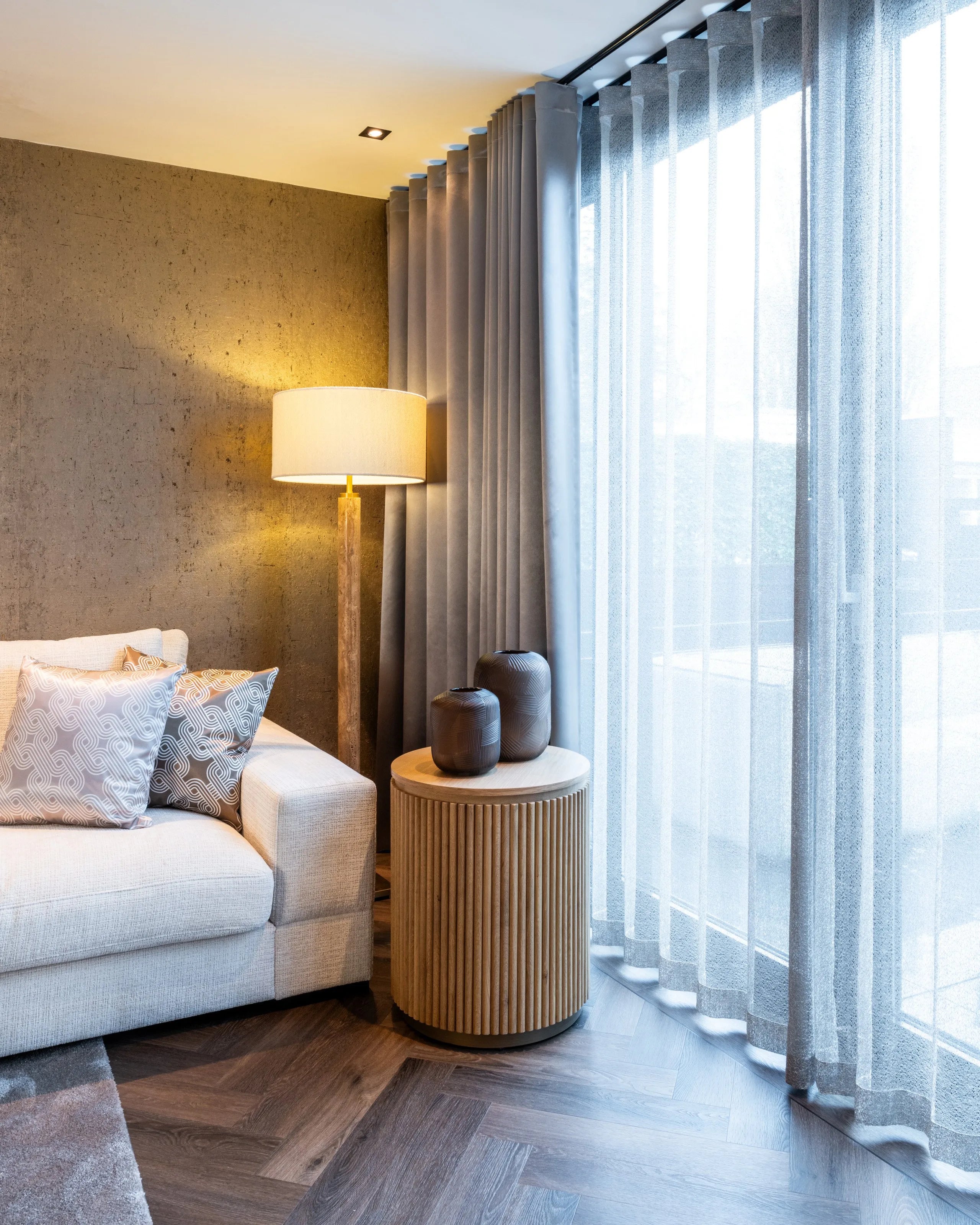 Richmond Interiors Lorén Cream Travertine Marble Floor Lamp
