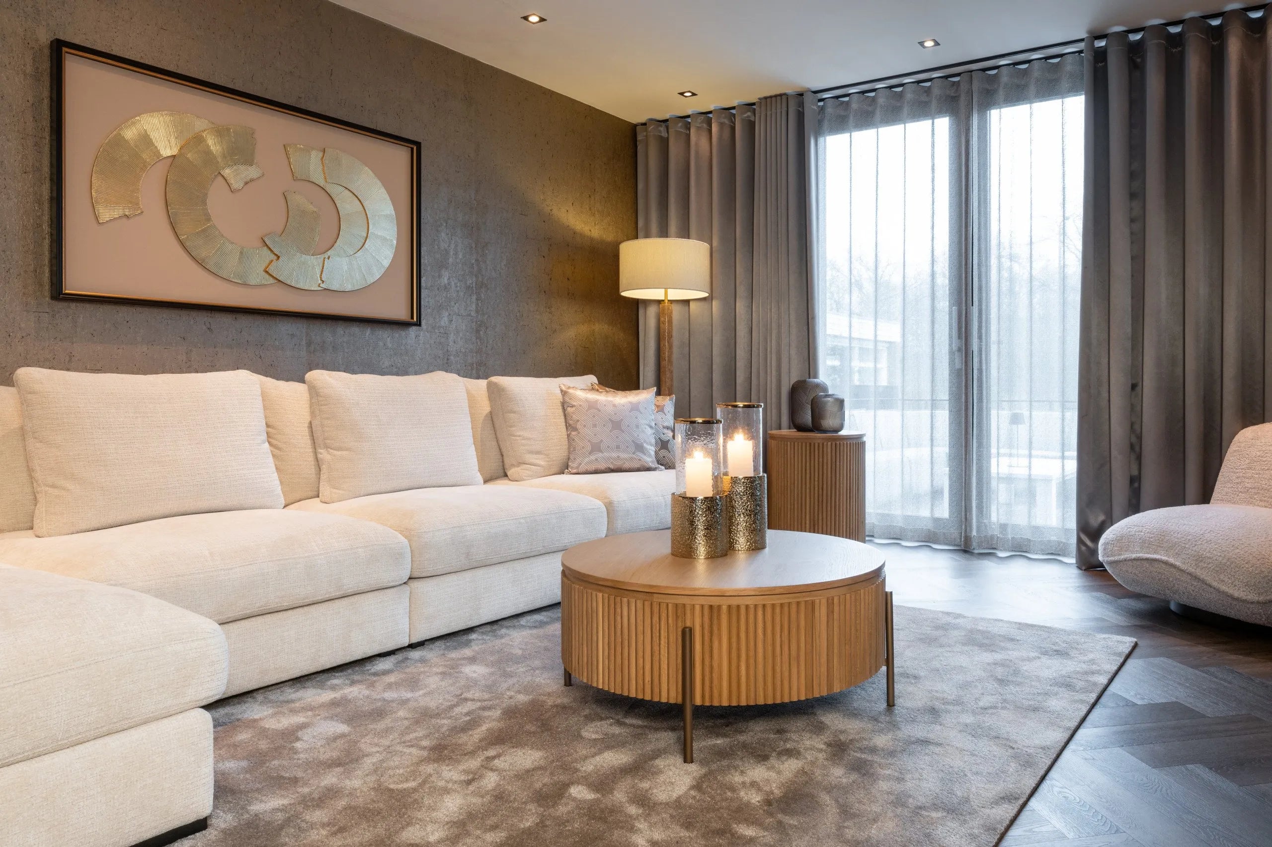 Richmond Interiors Lorén Cream Travertine Marble Floor Lamp