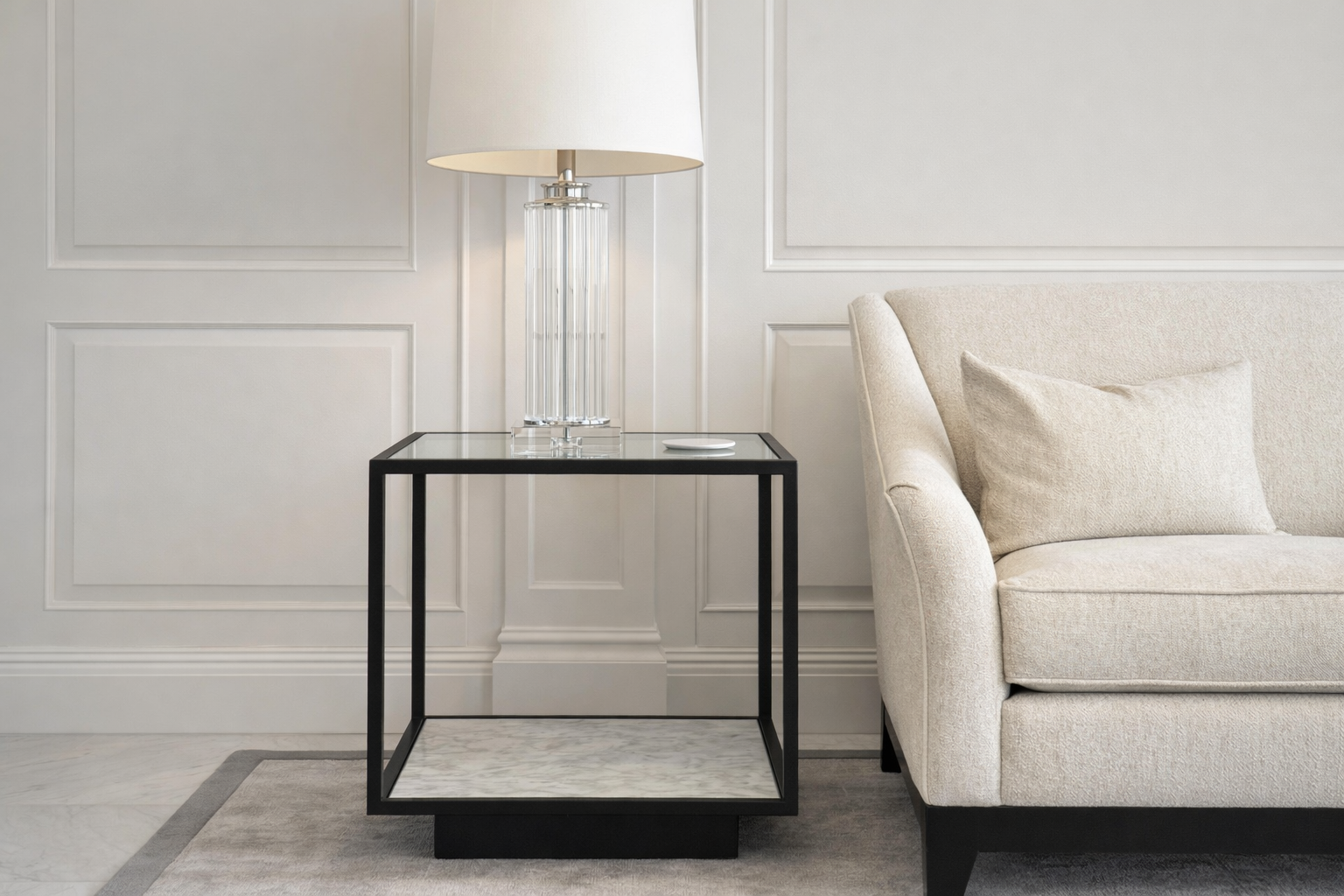 Belmon Side Table - Carrara Marble & Black Textured Metal