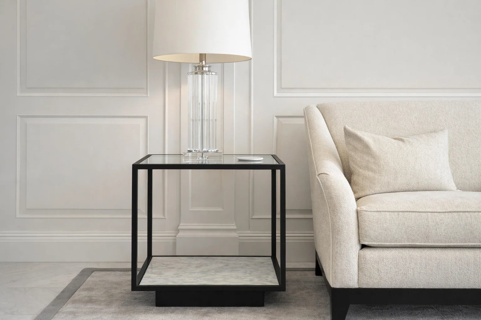 Belmon Carrara Marble & Black Textured Metal Side Table