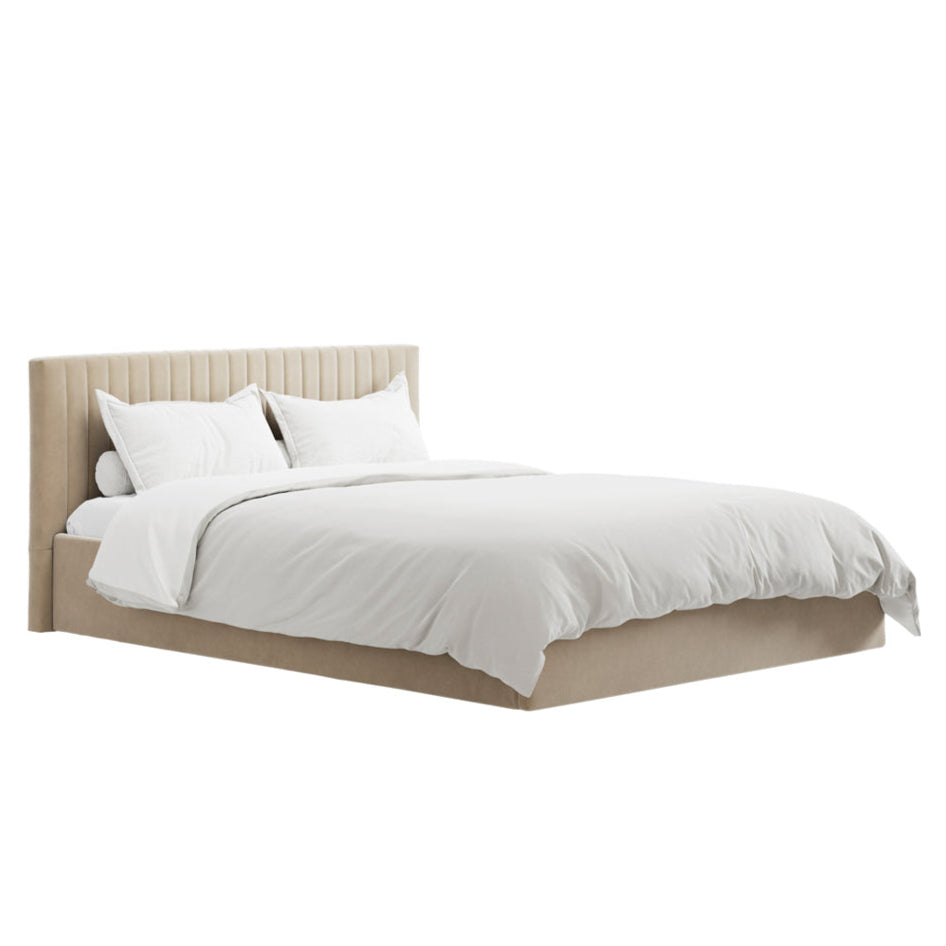 Berlin Beige Velvet Ottoman Double Bed