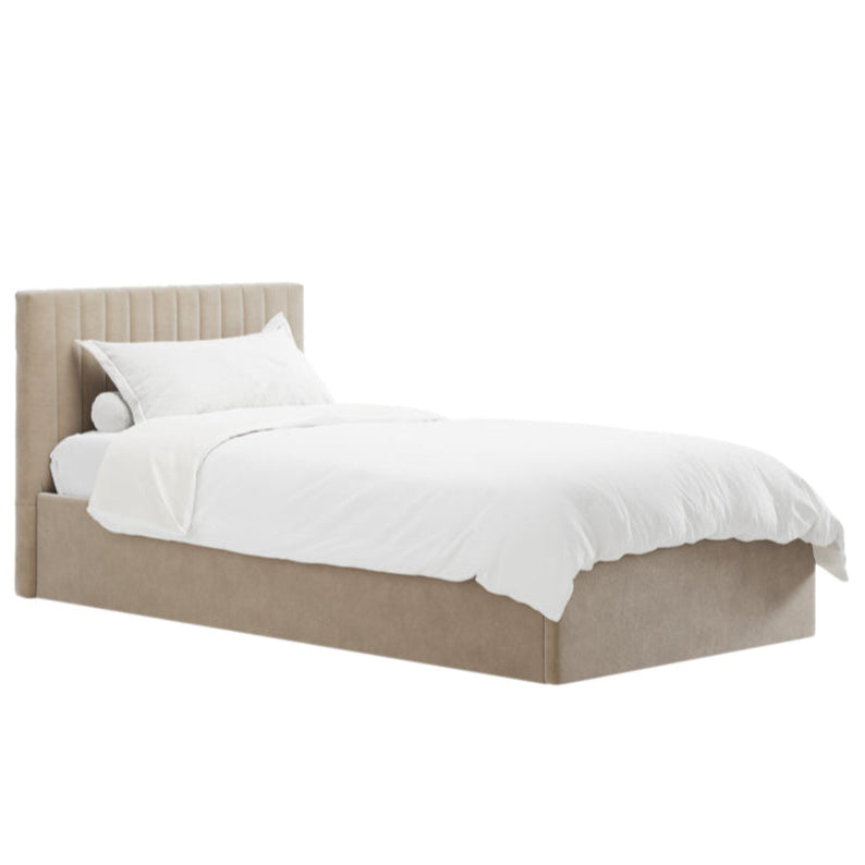 Berlin Beige Velvet Ottoman Single Bed