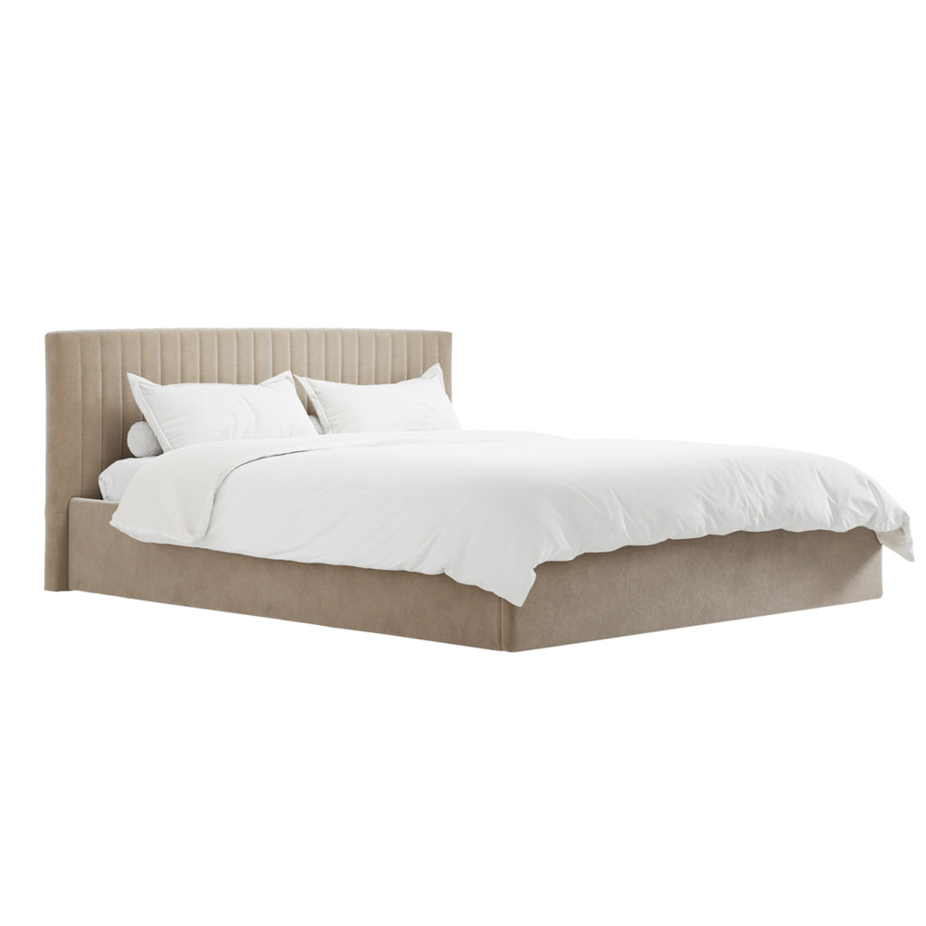 Berlin Beige Velvet Ottoman Super King Size Bed