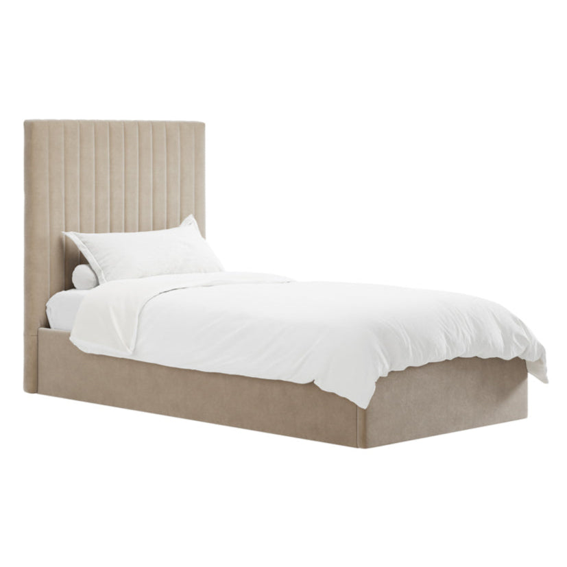 Berlin Beige Velvet Tall Ottoman Single Bed
