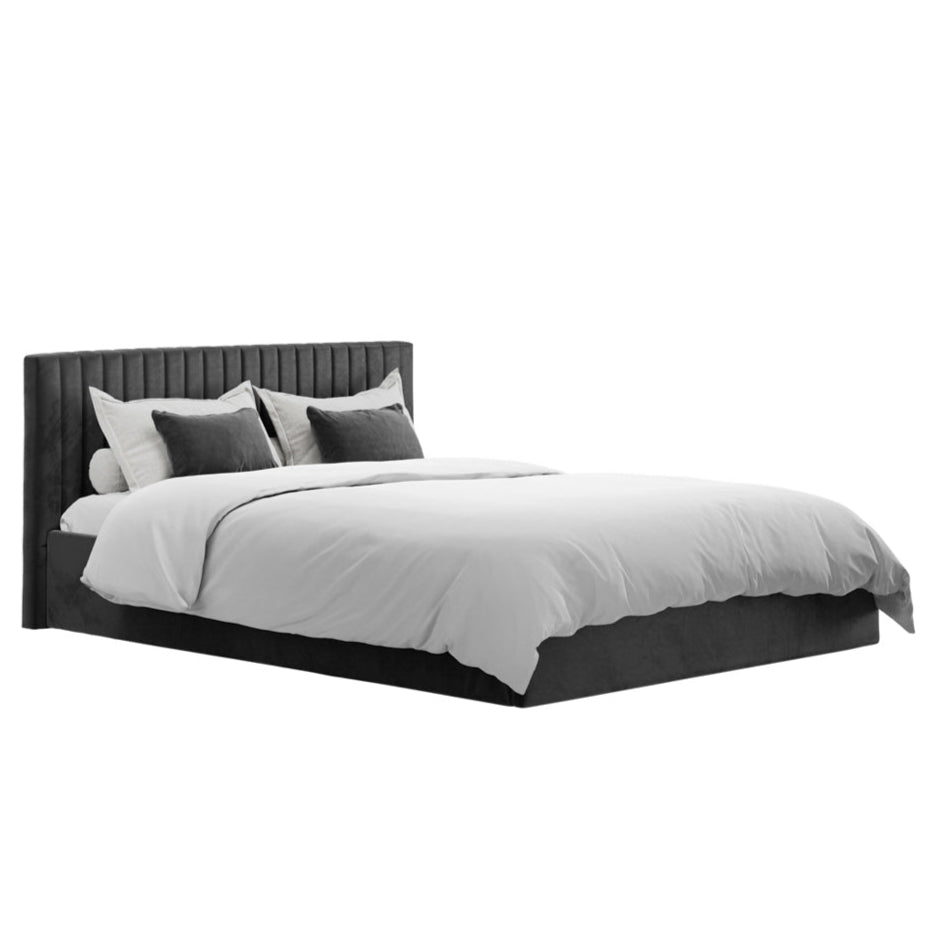 Berlin Black Velvet Ottoman Double Bed