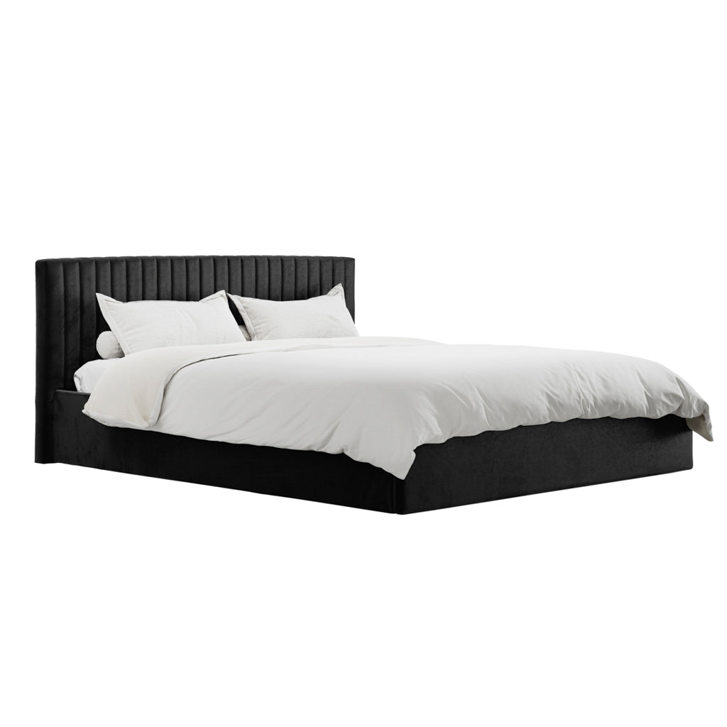 Berlin Black Velvet Ottoman Super King Size Bed