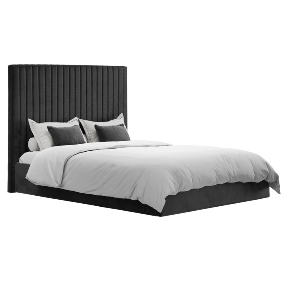 Berlin Black Velvet Tall Ottoman King Size Bed