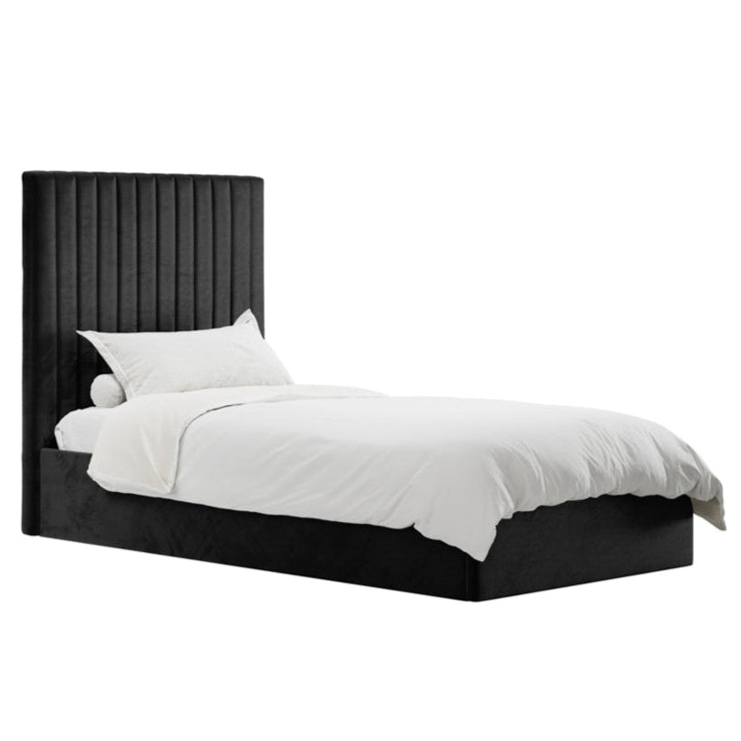 Berlin Black Velvet Tall Ottoman Single Bed