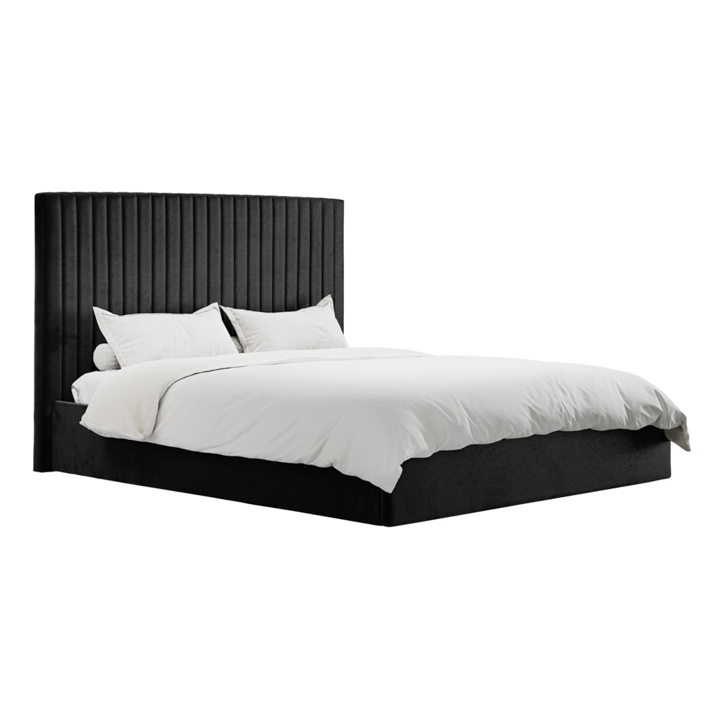 Berlin Black Velvet Tall Ottoman Super King Size Bed