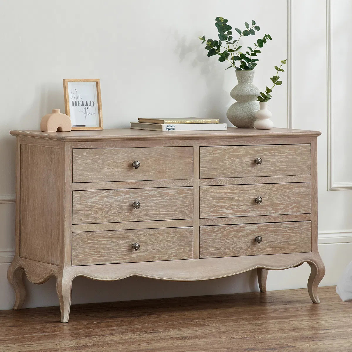 Alda Oak Wood Chest of Drawers Wide