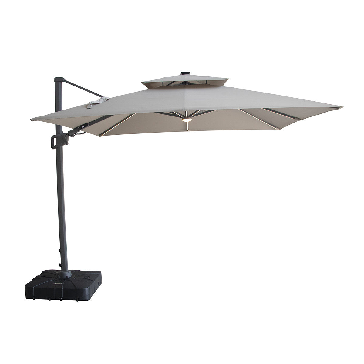 Apollo LED 3m x 3m Square Rotating Cantilever Parasol with Base - Clay Beige