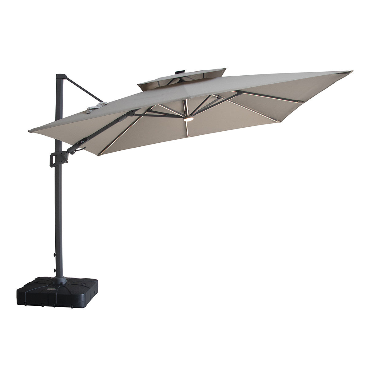 Apollo LED 3m x 3m Square Rotating Cantilever Parasol with Base - Clay Beige