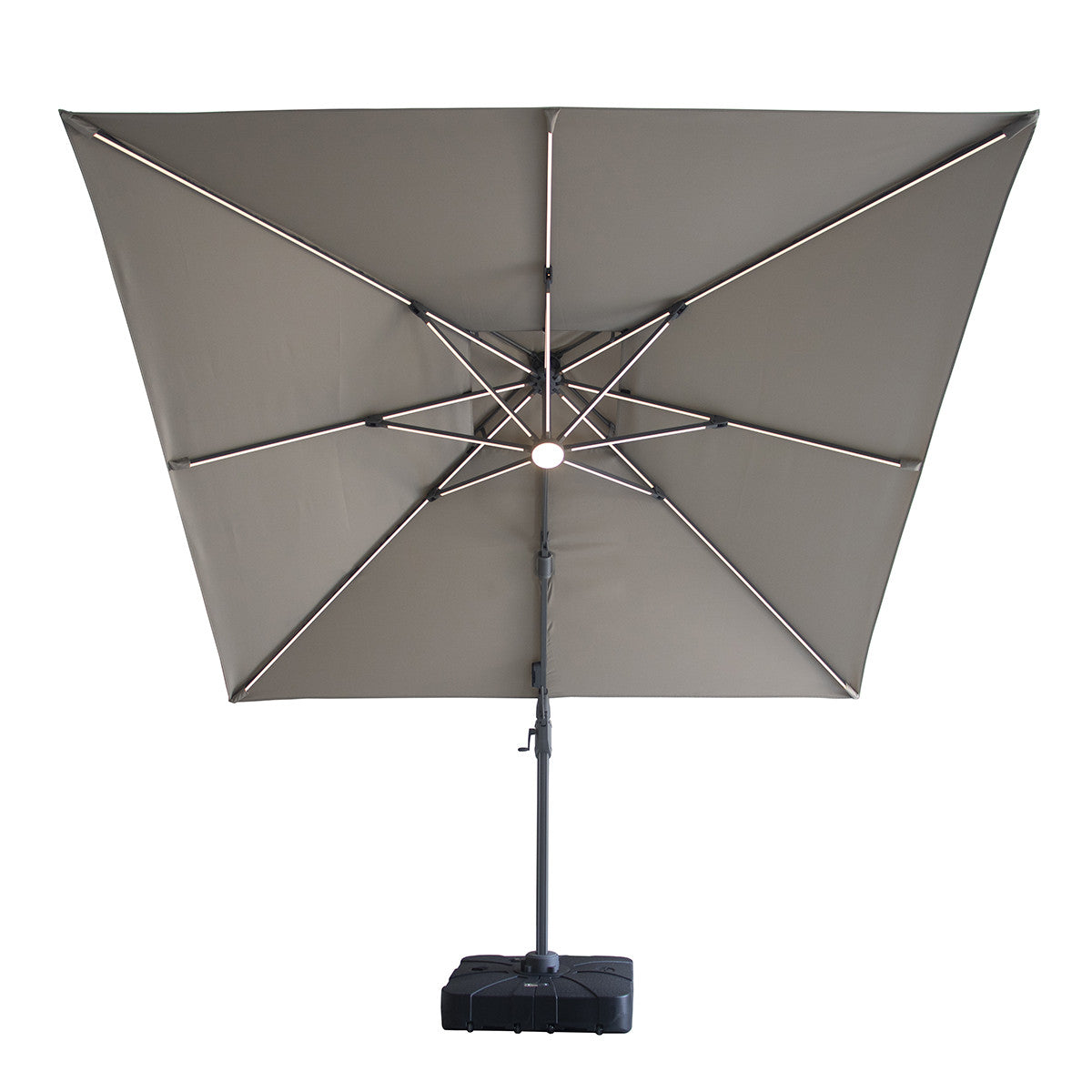 Apollo LED 3m x 3m Square Rotating Cantilever Parasol with Base - Clay Beige