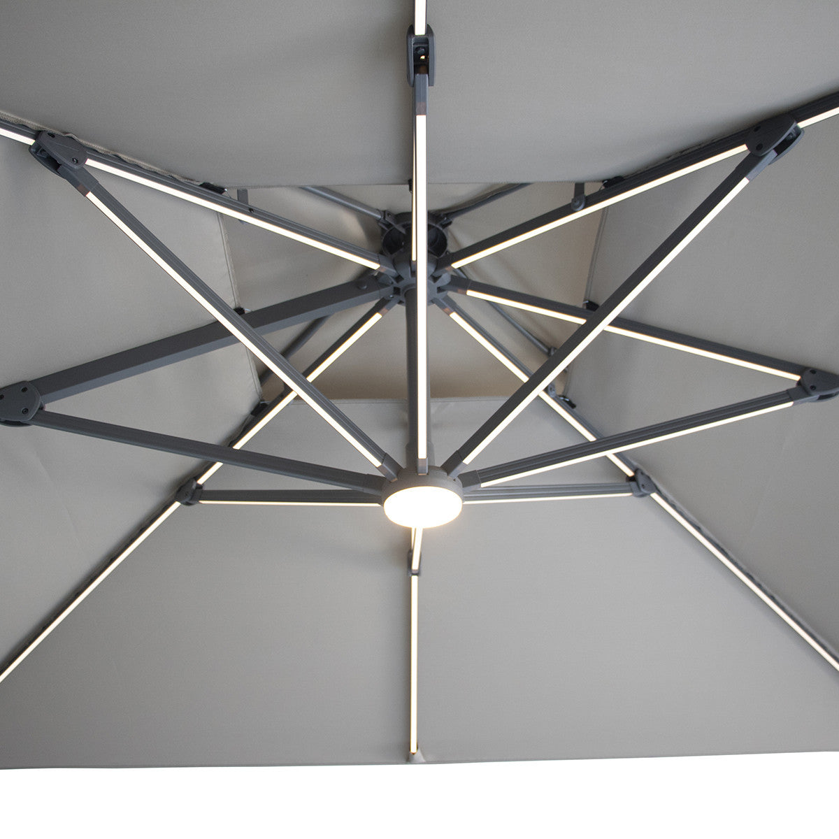 Apollo LED 3m x 3m Square Rotating Cantilever Parasol with Base - Clay Beige