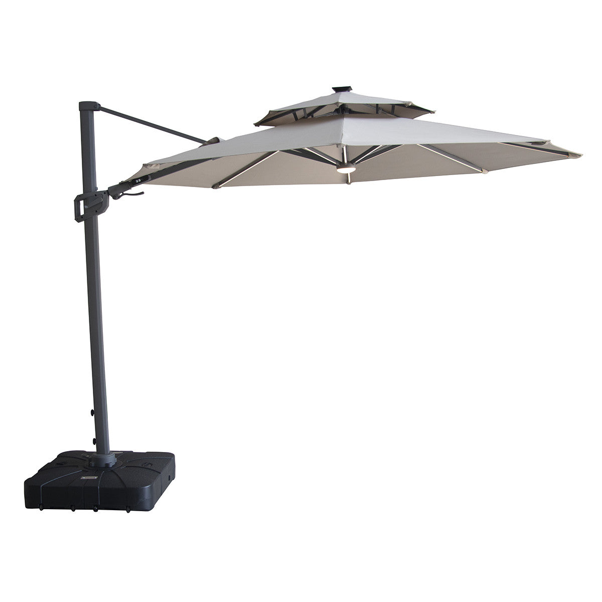 Apollo LED 3m Round Rotating Cantilever Parasol with Base - Clay Beige