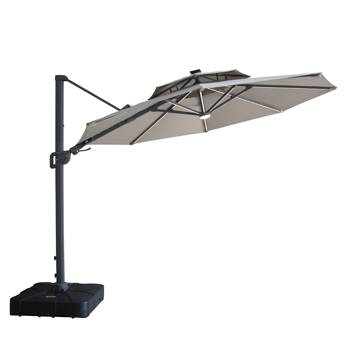 Apollo LED 3m Round Rotating Cantilever Parasol with Base - Clay Beige
