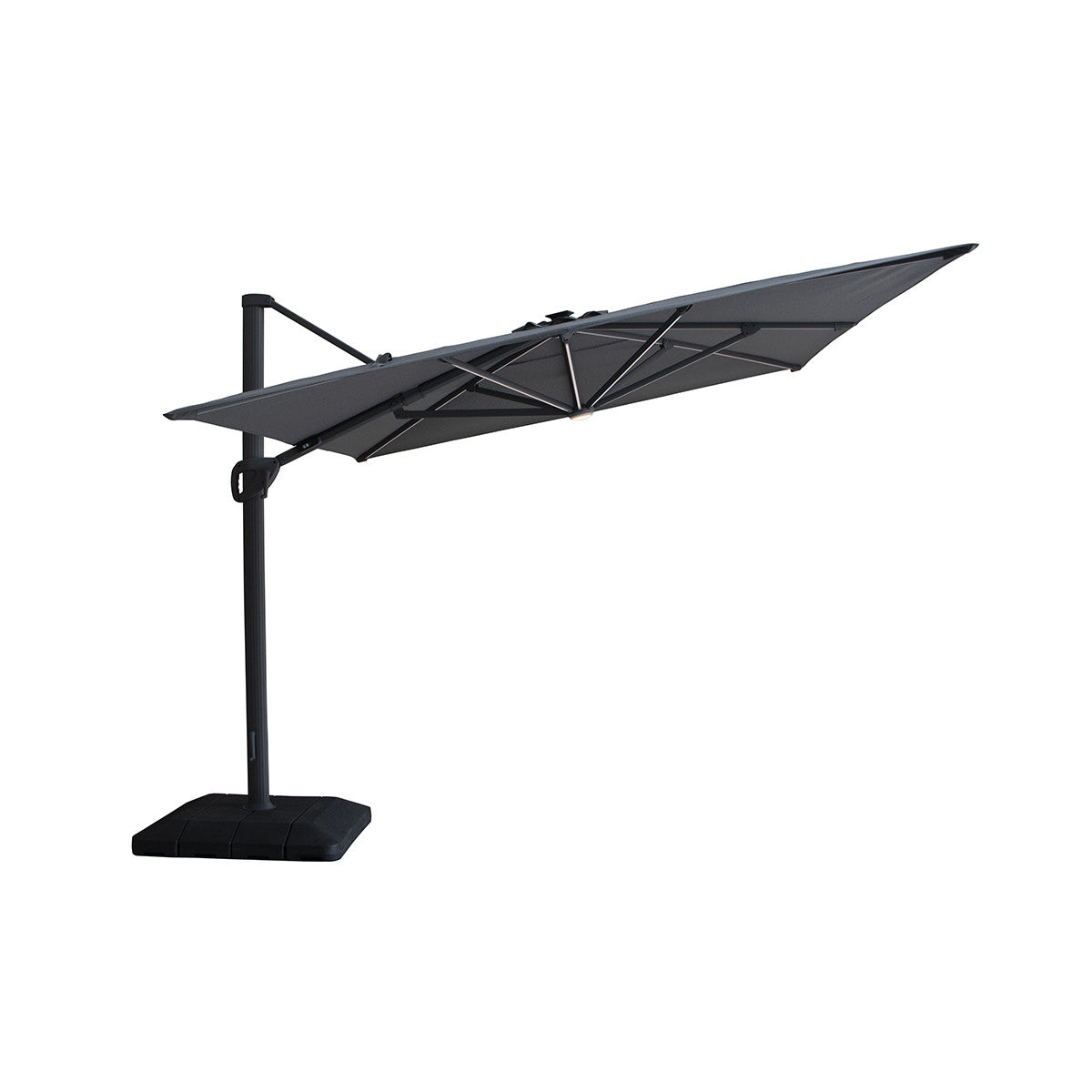 Aramis LED 3m x 4m Rectangular Rotating Cantilever Parasol with Base - Charcoal Grey