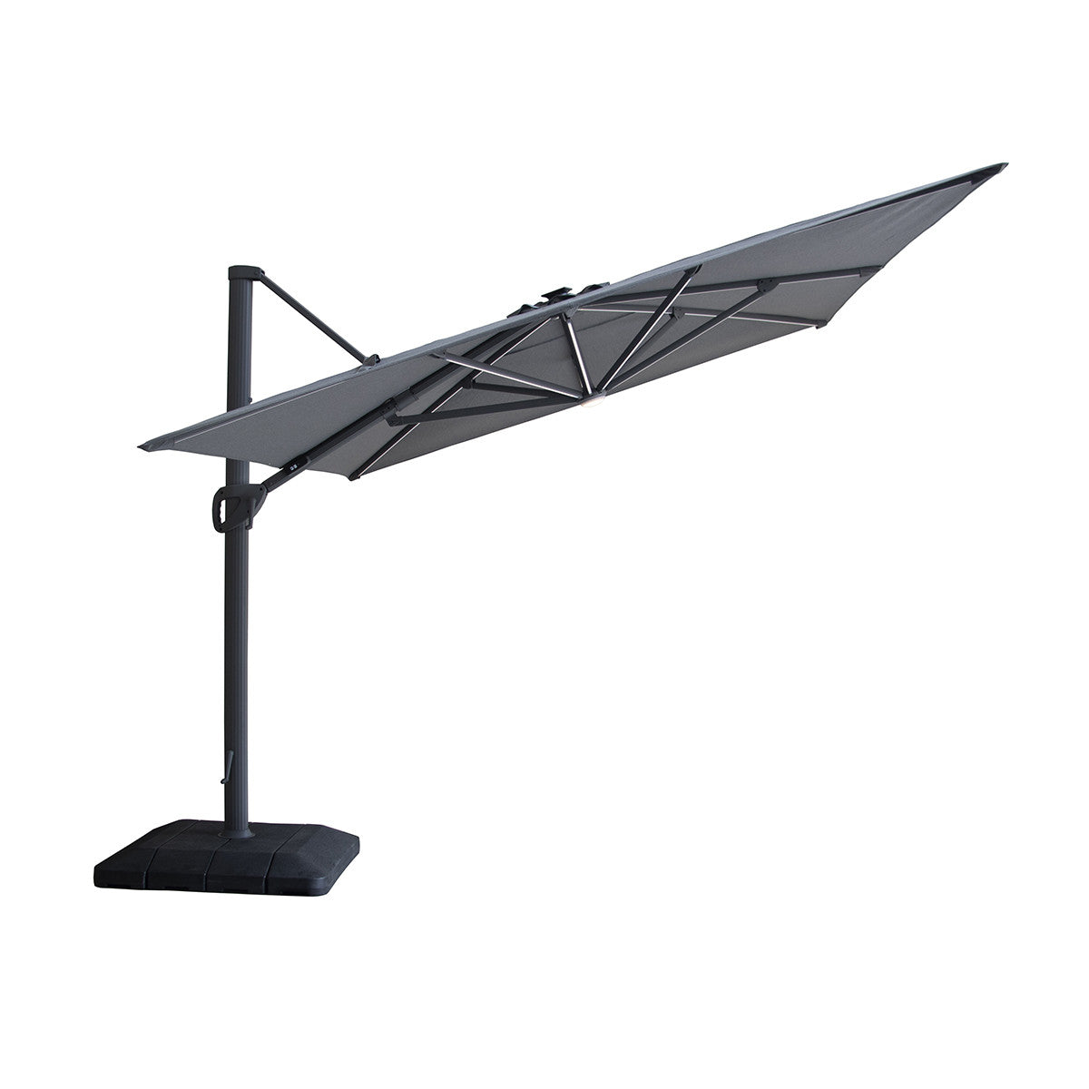 Aramis LED 3m x 4m Rectangular Rotating Cantilever Parasol with Base - Charcoal Grey