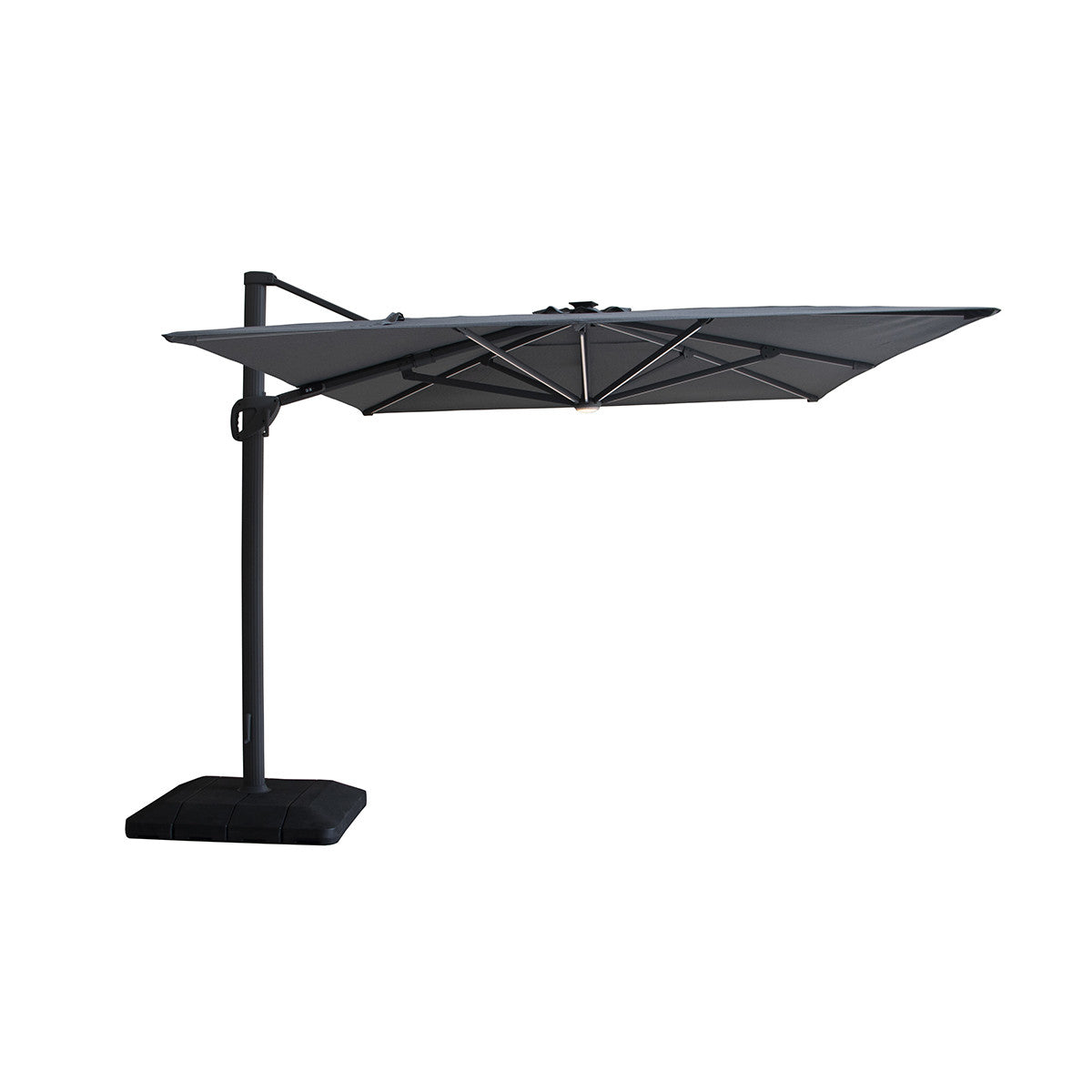 Aramis LED 3m x 4m Rectangular Rotating Cantilever Parasol with Base - Charcoal Grey