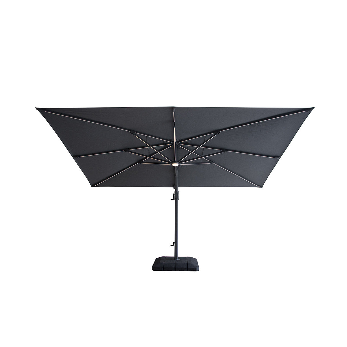 Aramis LED 3m x 4m Rectangular Rotating Cantilever Parasol with Base - Charcoal Grey