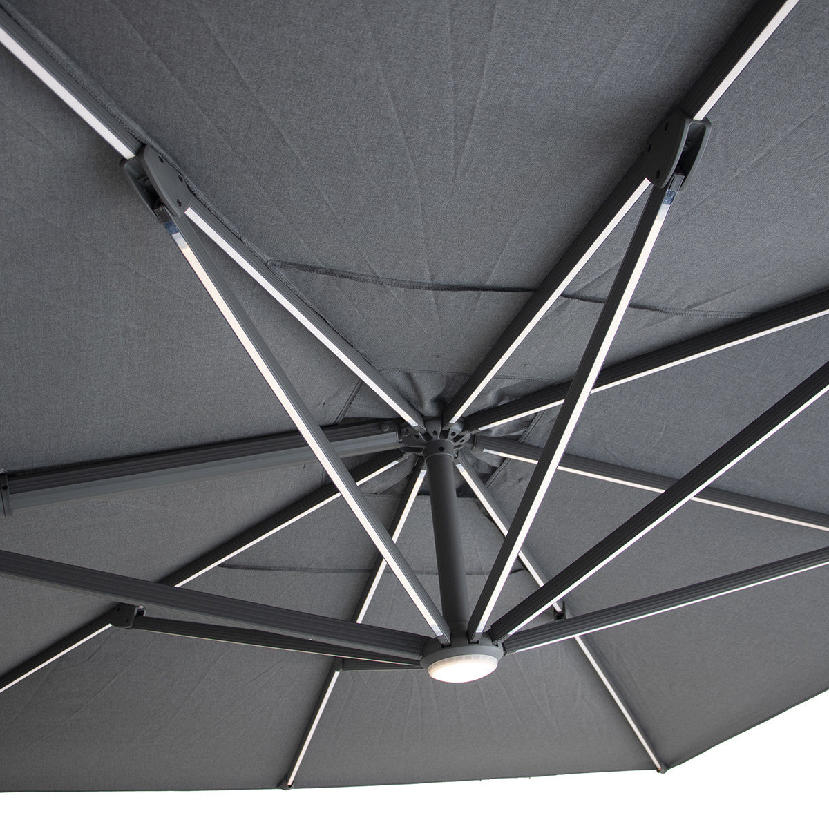 Aramis LED 3m x 4m Rectangular Rotating Cantilever Parasol with Base - Charcoal Grey