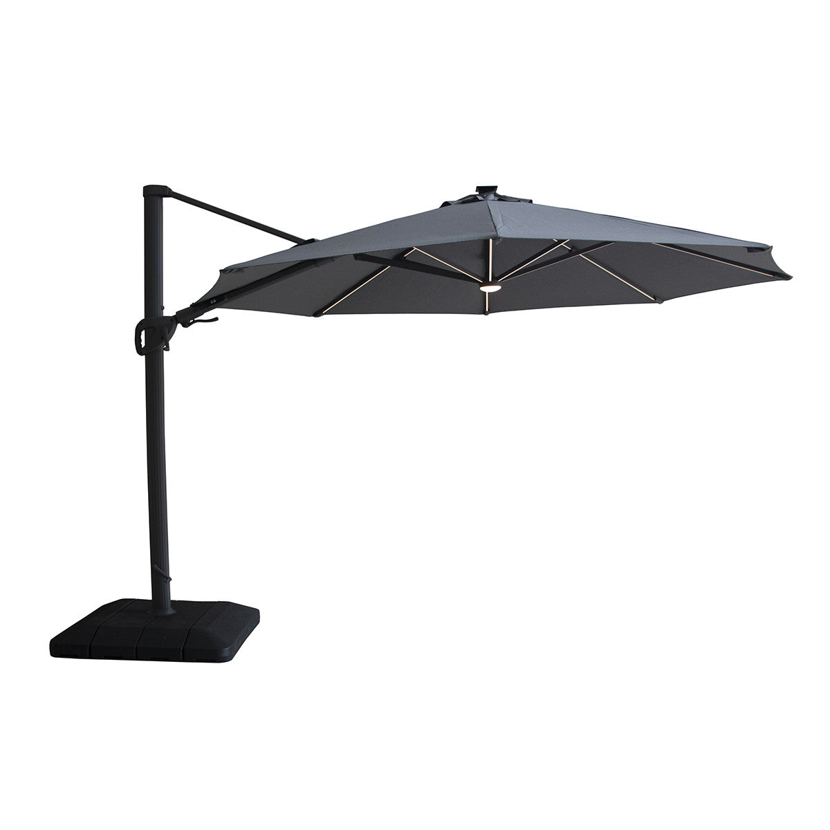 Aramis LED 3.5m Round Rotating Cantilever Parasol with Base - Charcoal Grey