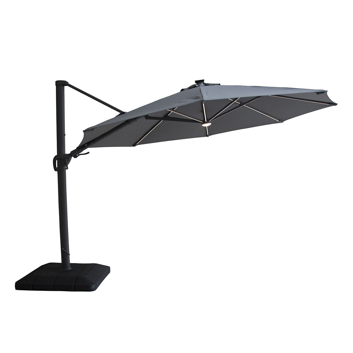 Aramis LED 3.5m Round Rotating Cantilever Parasol with Base - Charcoal Grey